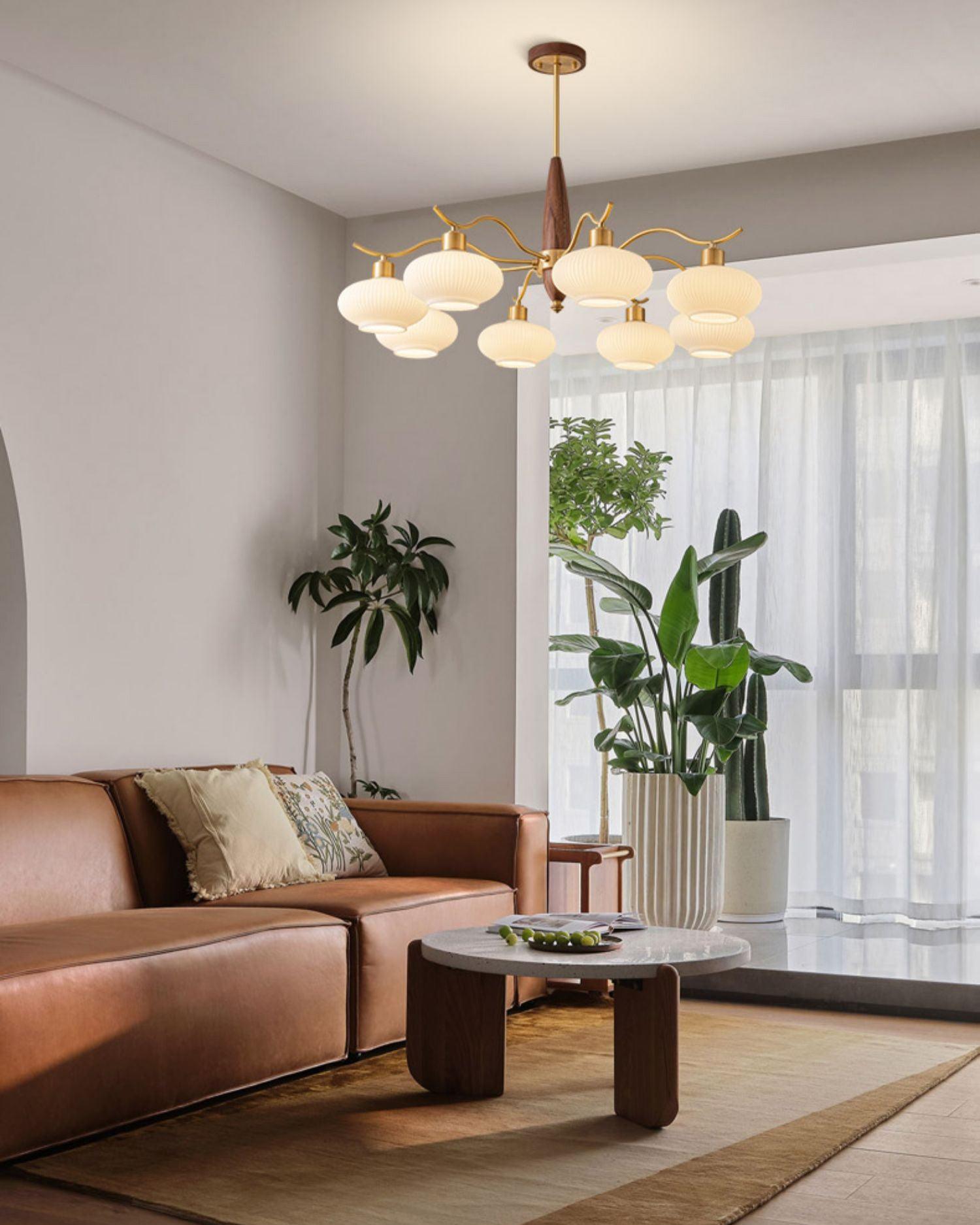 Cavien Brass and Walnut Chandelier - Letslighting