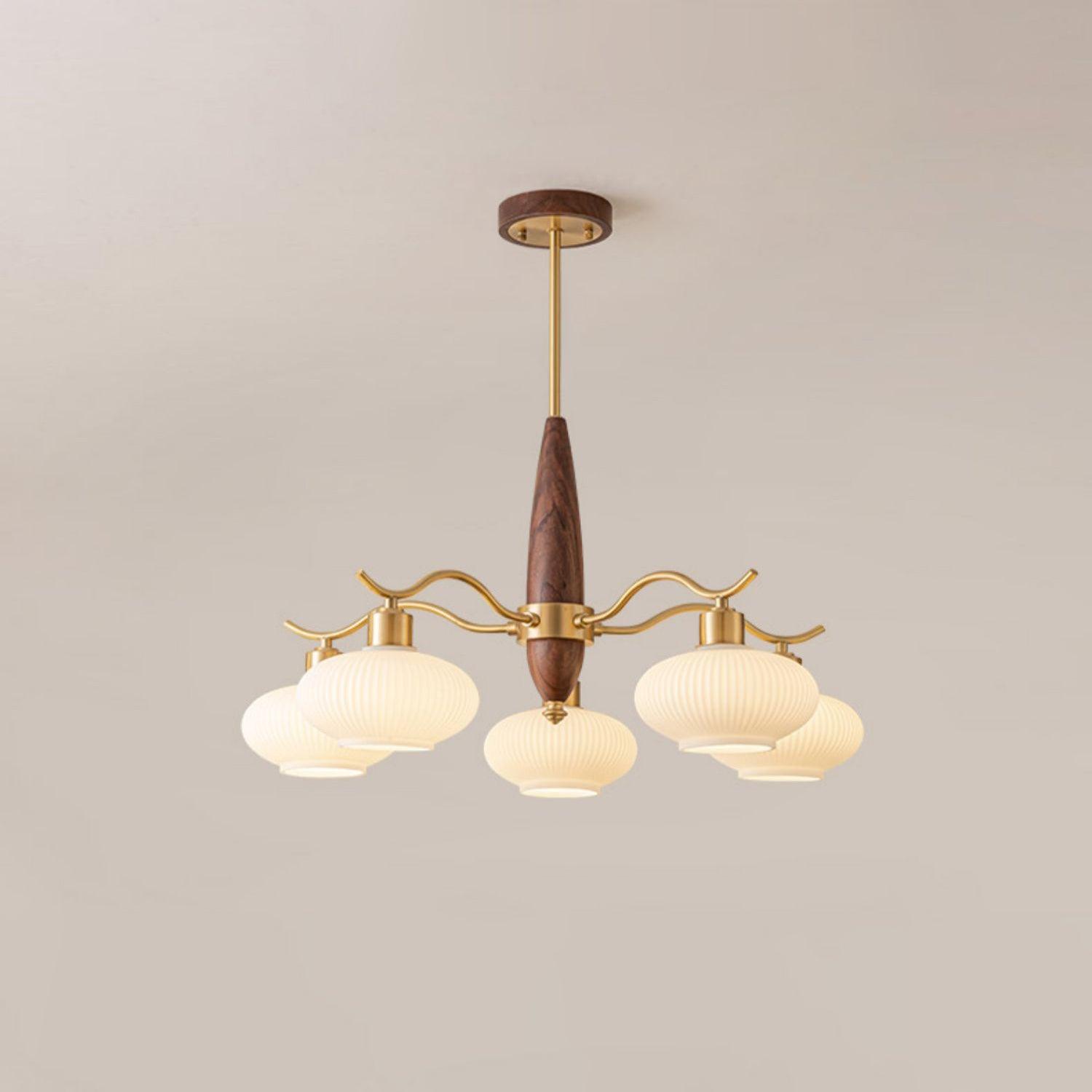 Cavien Brass and Walnut Chandelier - Letslighting