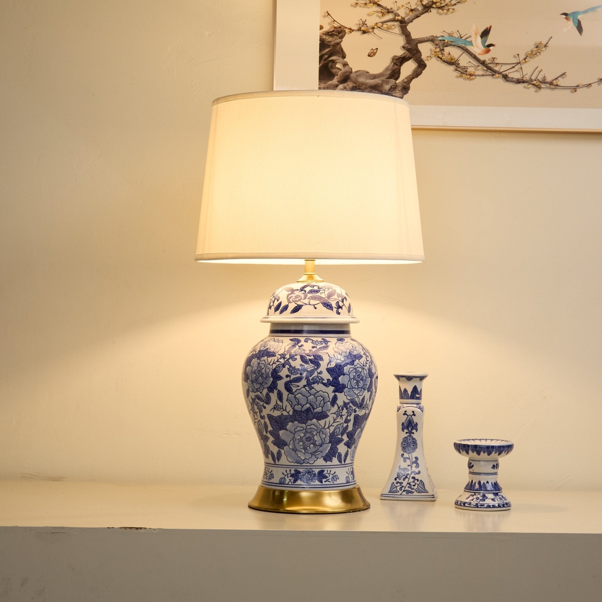 Peony Traditional Fabric & Ceramics Table Lamp