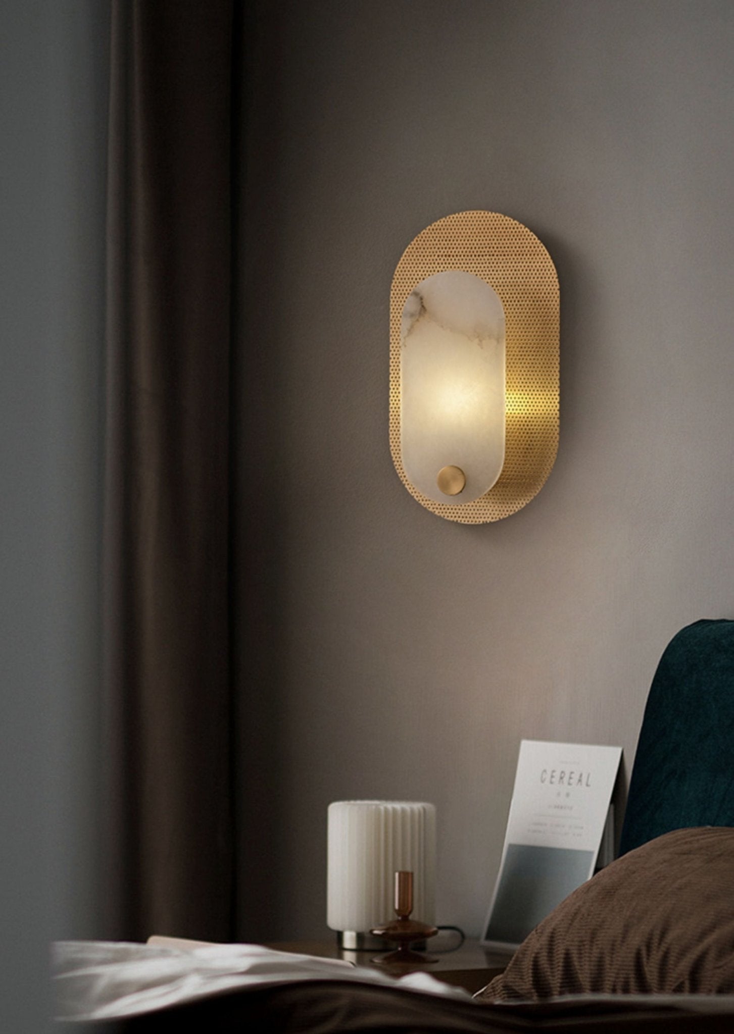 Oval Modern Metal & Alabaster Wall Light
