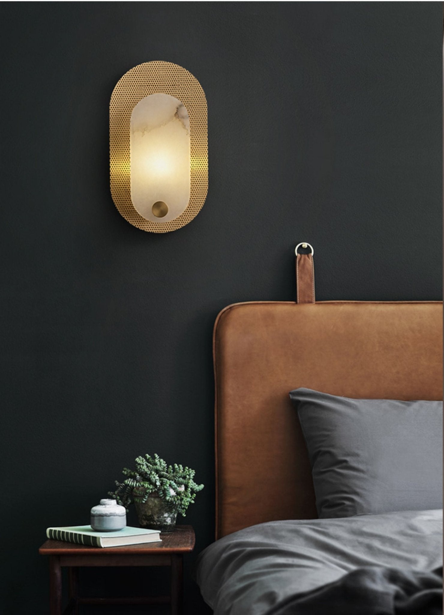 Oval Modern Metal & Alabaster Wall Light