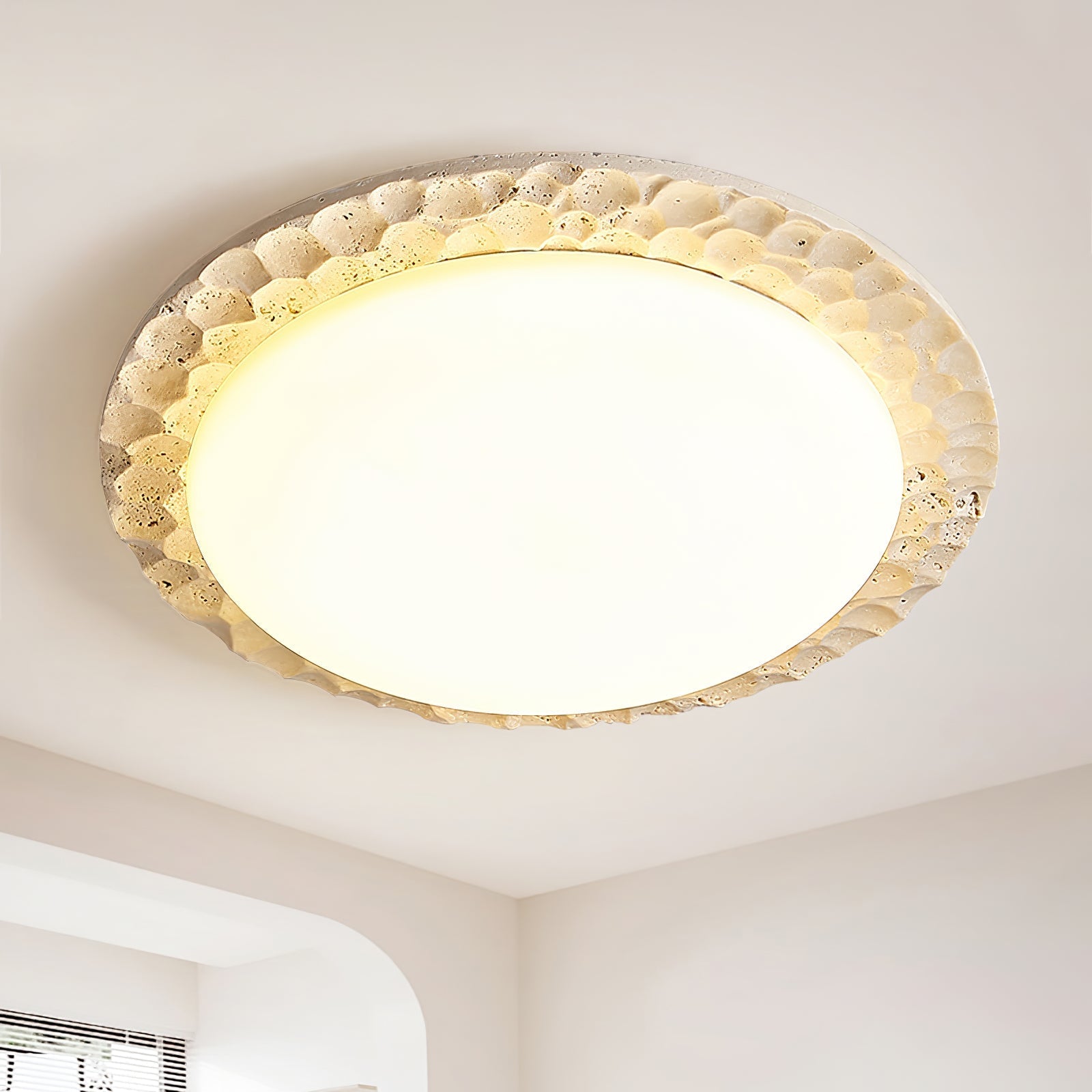 Petra Modern Travertine & Acrylic Ceiling Light