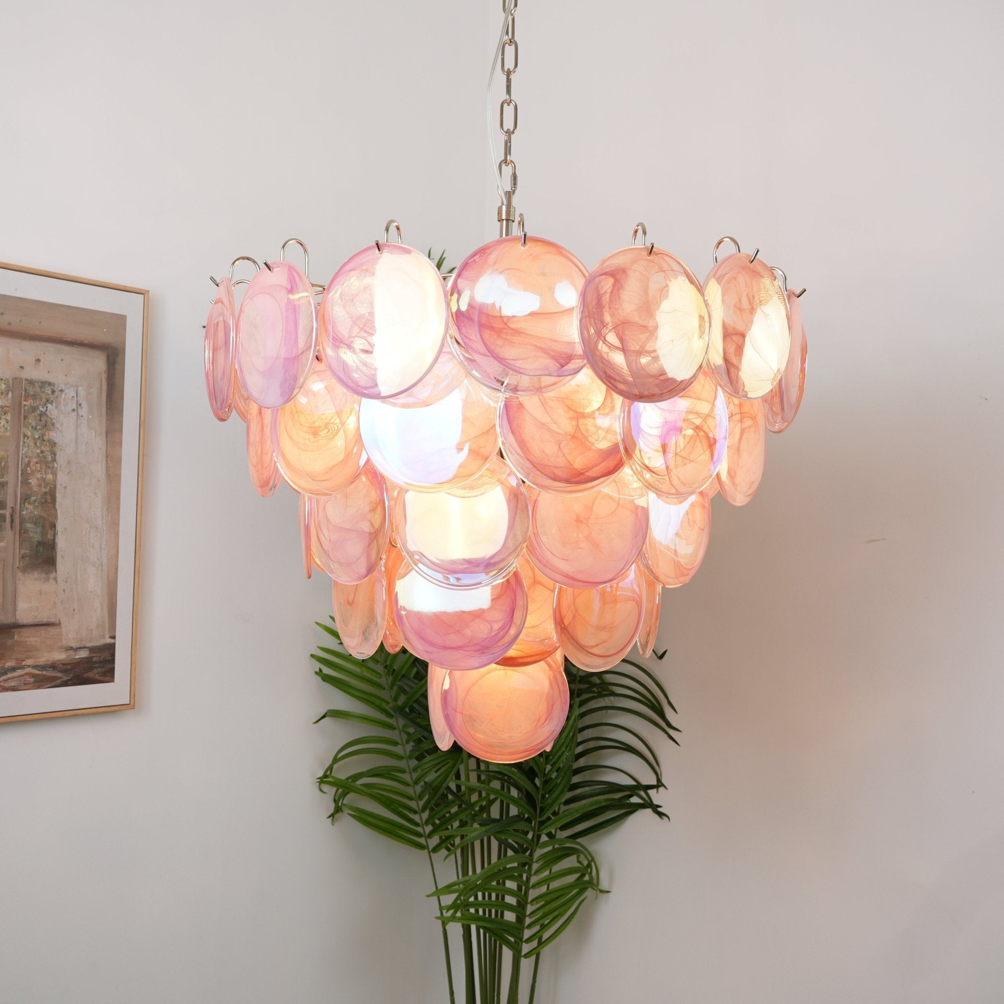 Aurora Chandelier Pink Murano Disc Layered