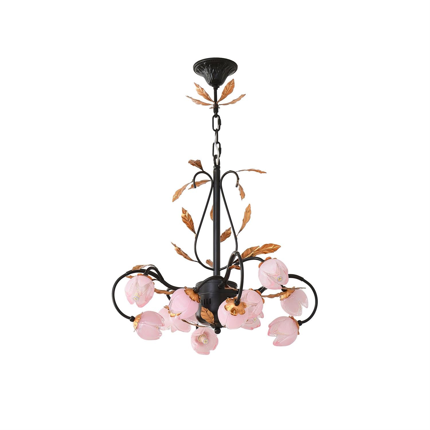 Avelora Vintage Industrial Tulip Pink Glass Chandelier - Letslighting
