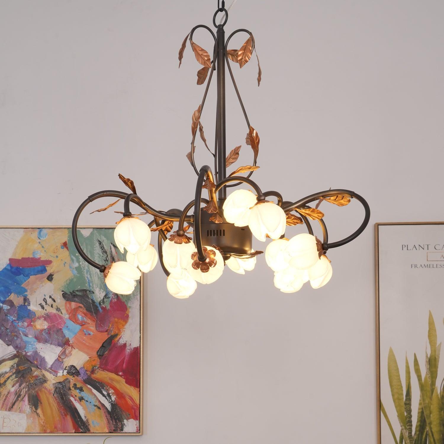 Avelora Vintage Industrial Tulip Pink Glass Chandelier - Letslighting