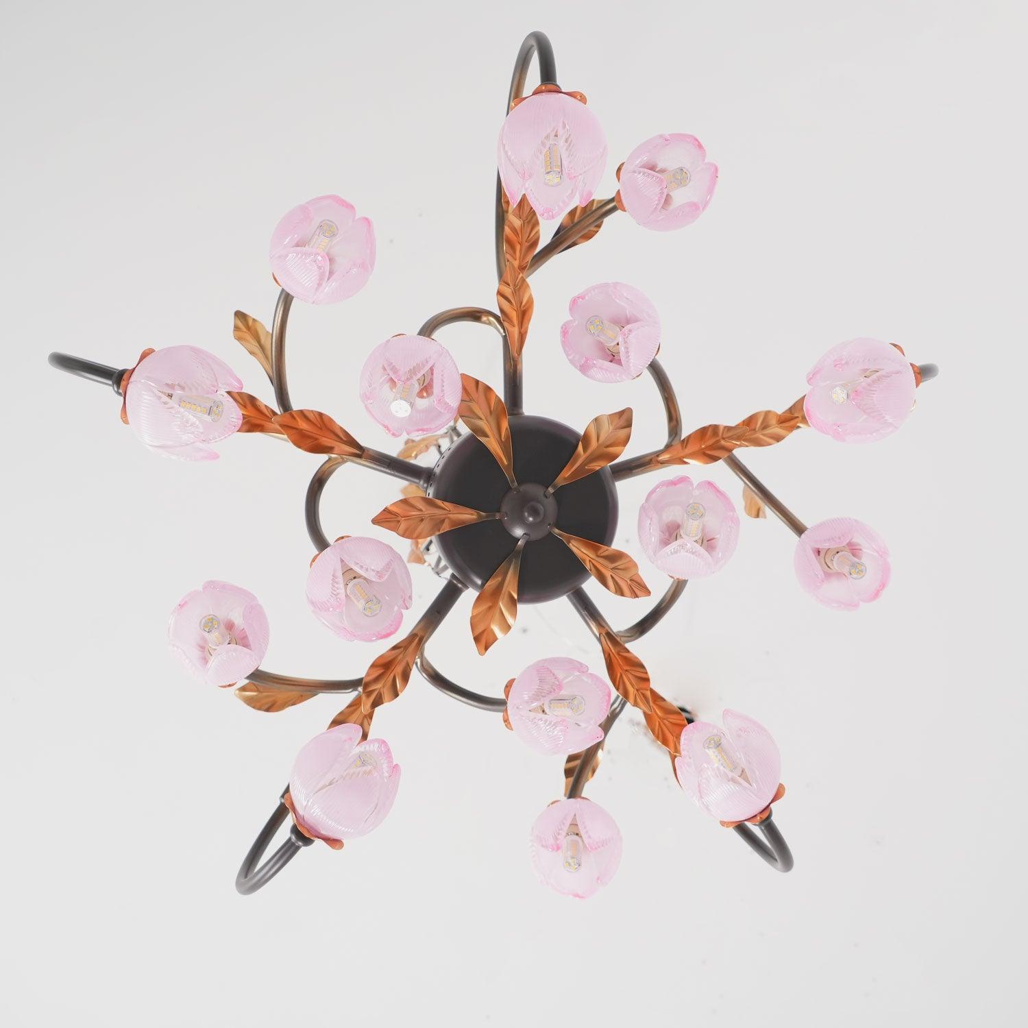 Avelora Vintage Industrial Tulip Pink Glass Chandelier - Letslighting