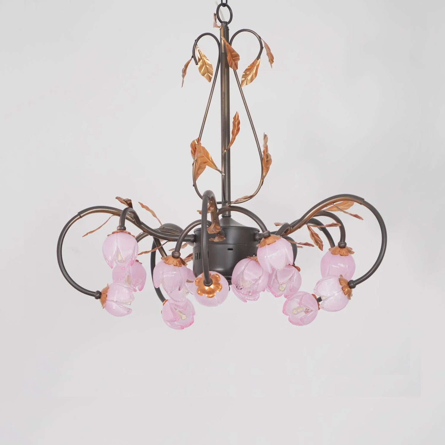 Avelora Vintage Industrial Tulip Pink Glass Chandelier - Letslighting