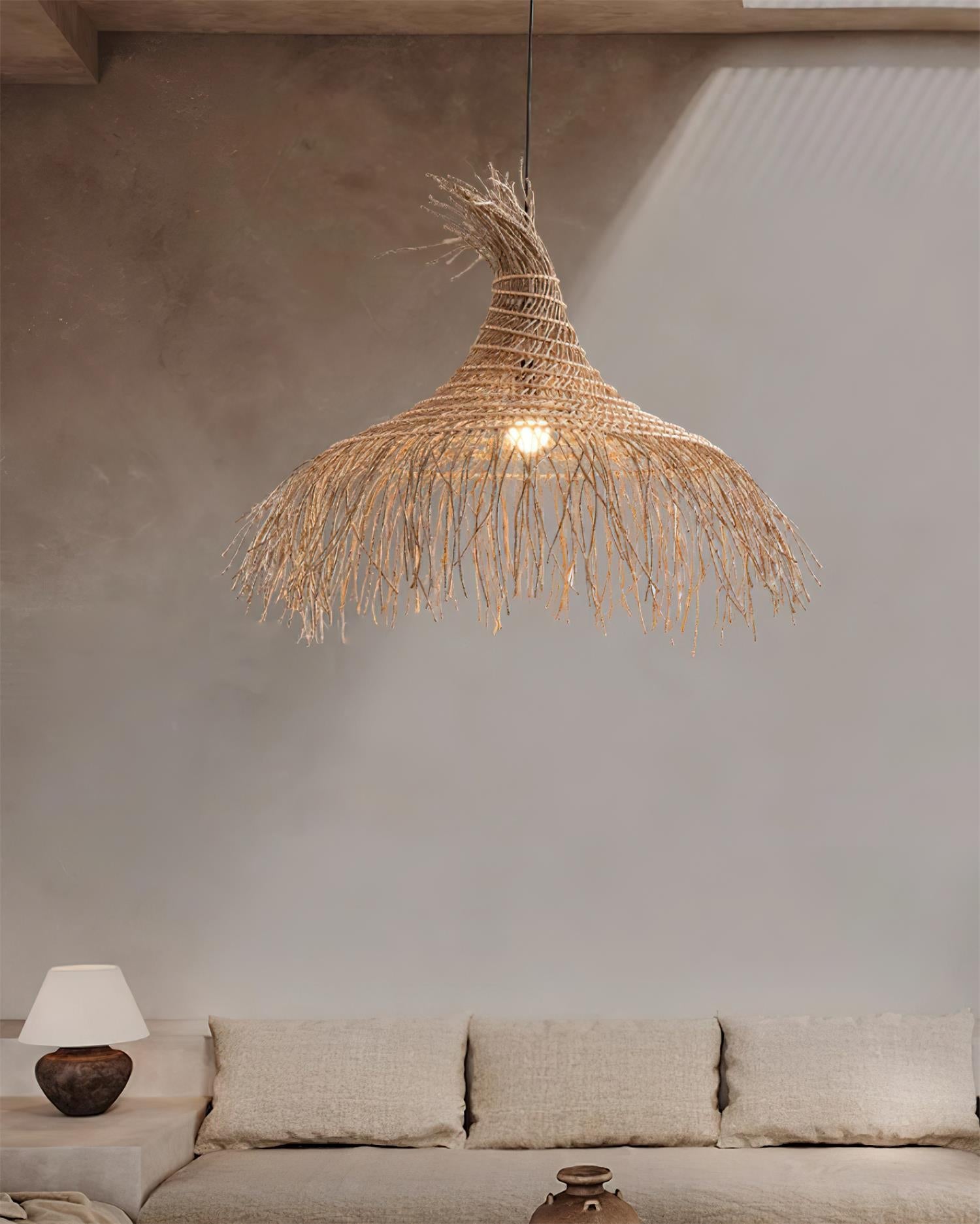 Pendant Light Handwoven Rattan Shade Frame Bohemian Natural - Letslighting