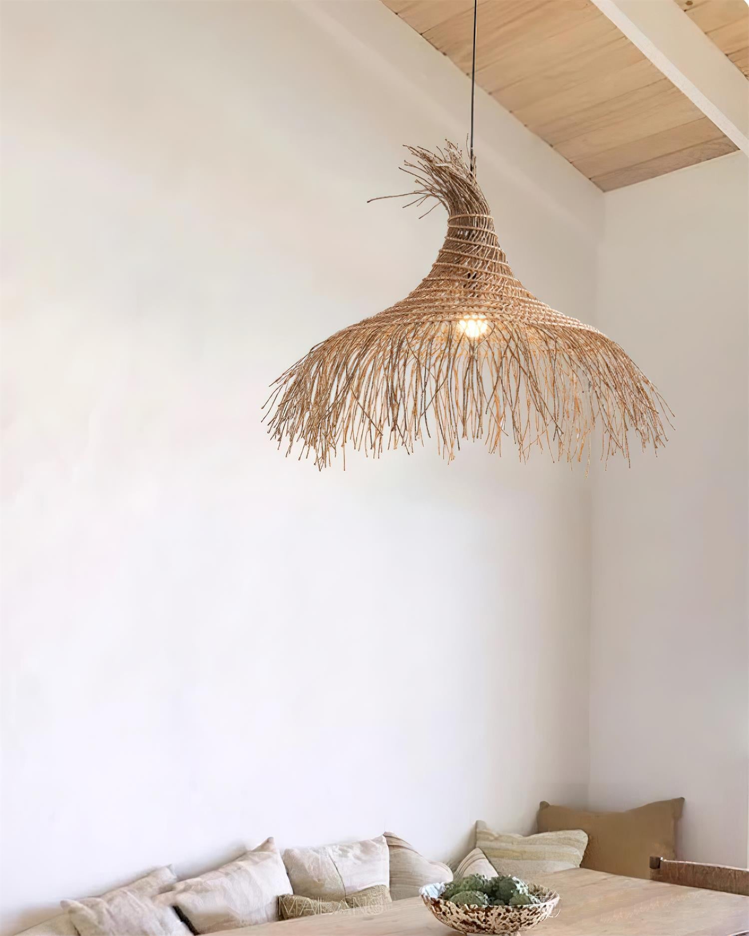 Pendant Light Handwoven Rattan Shade Frame Bohemian Natural - Letslighting