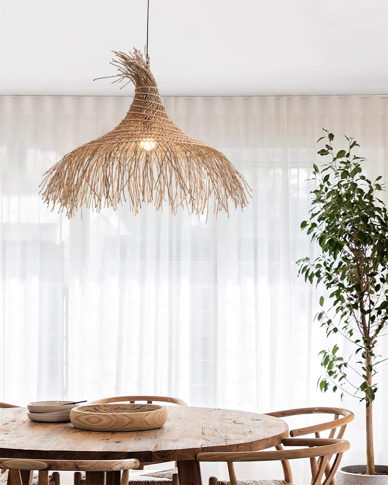Pendant Light Handwoven Rattan Shade Frame Bohemian Natural - Letslighting
