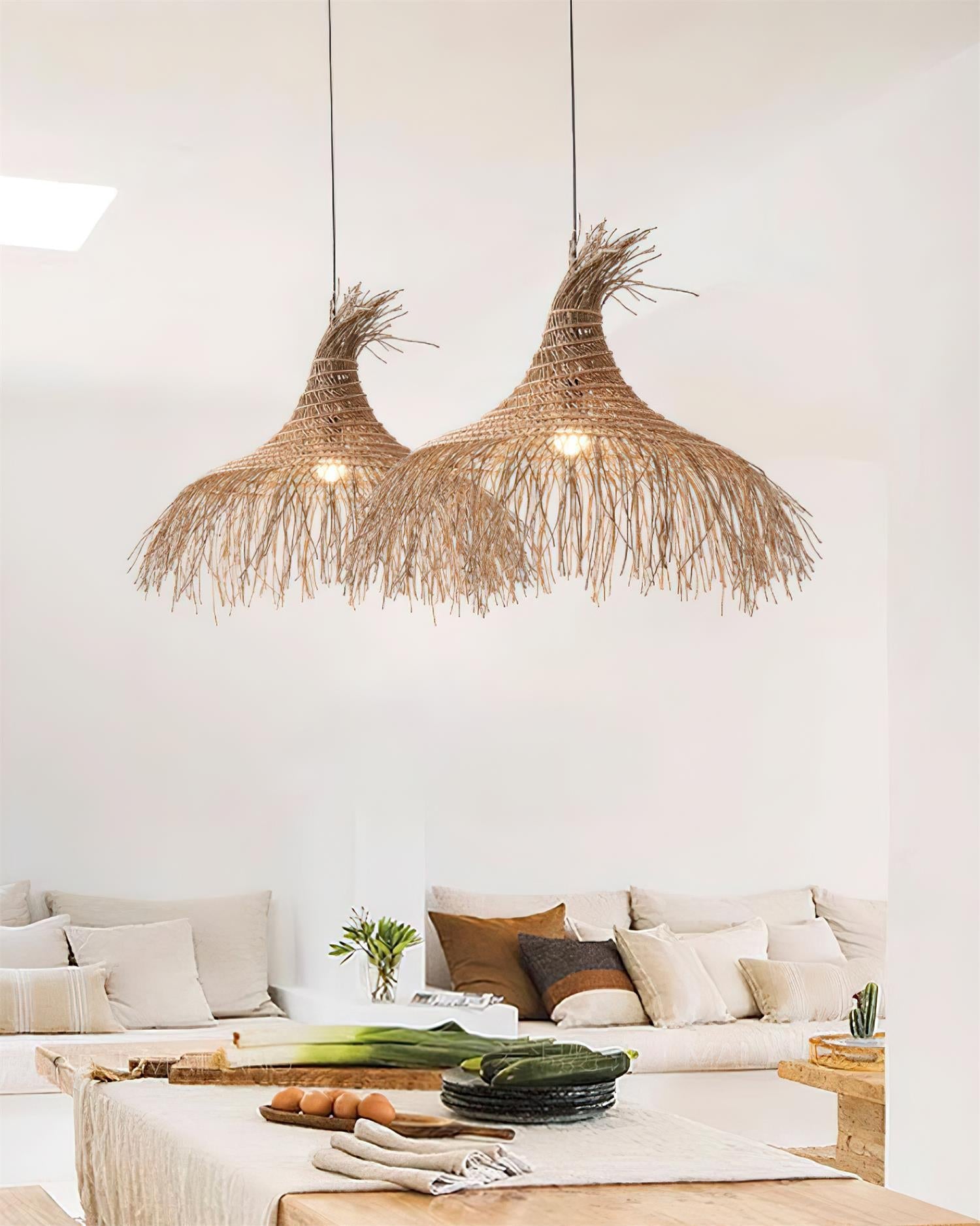 Pendant Light Handwoven Rattan Shade Frame Bohemian Natural - Letslighting