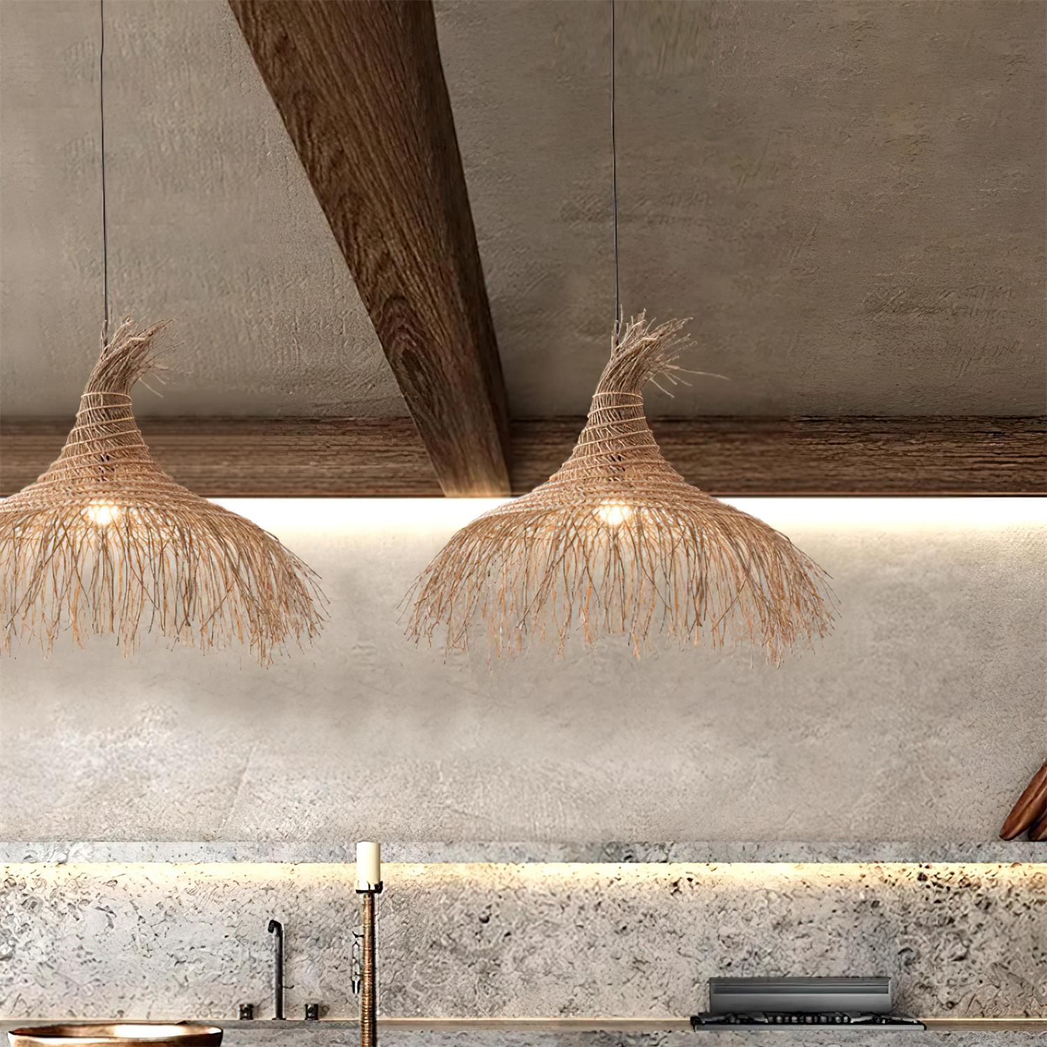 Pendant Light Handwoven Rattan Shade Frame Bohemian Natural - Letslighting