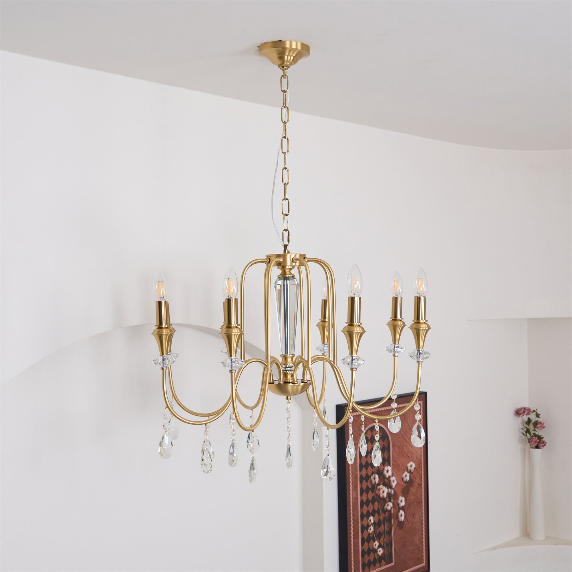 Ercararis Vintage Industrial Brass Crystal Chandelier - Letslighting
