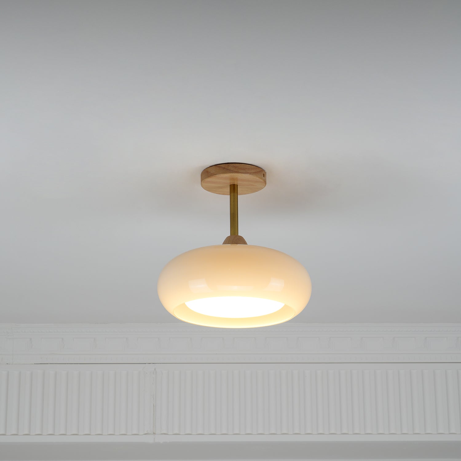 Valentina Flush Mount Ceiling Light Glass Wood &Orange&White