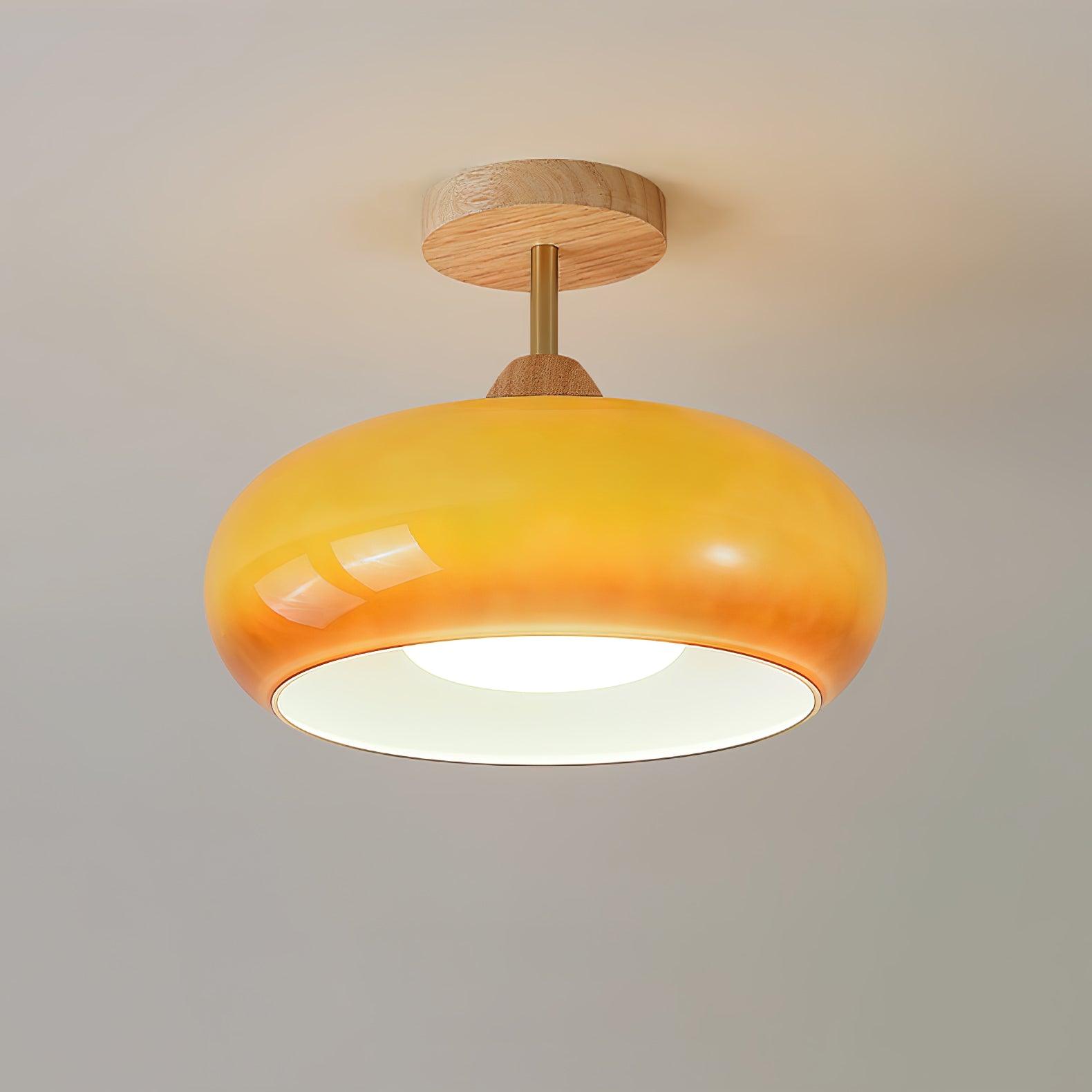 Valentina Flush Mount Ceiling Light Glass Wood &Orange&White
