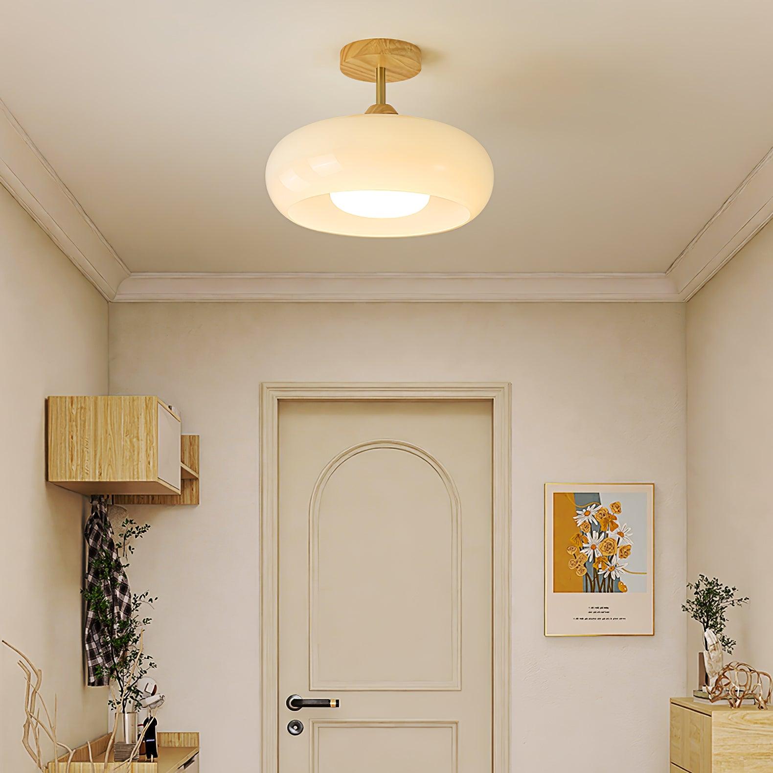 Valentina Flush Mount Ceiling Light Glass Wood &Orange&White