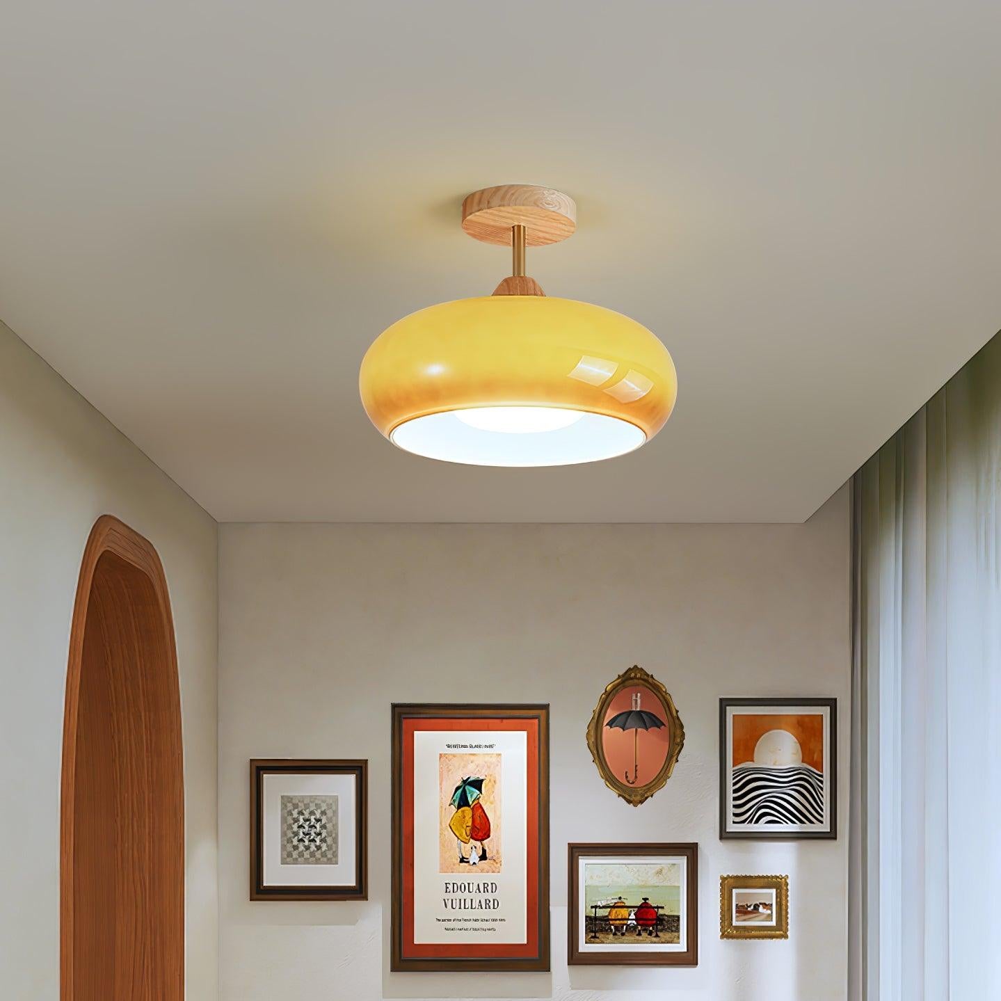 Valentina Flush Mount Ceiling Light Glass Wood &Orange&White