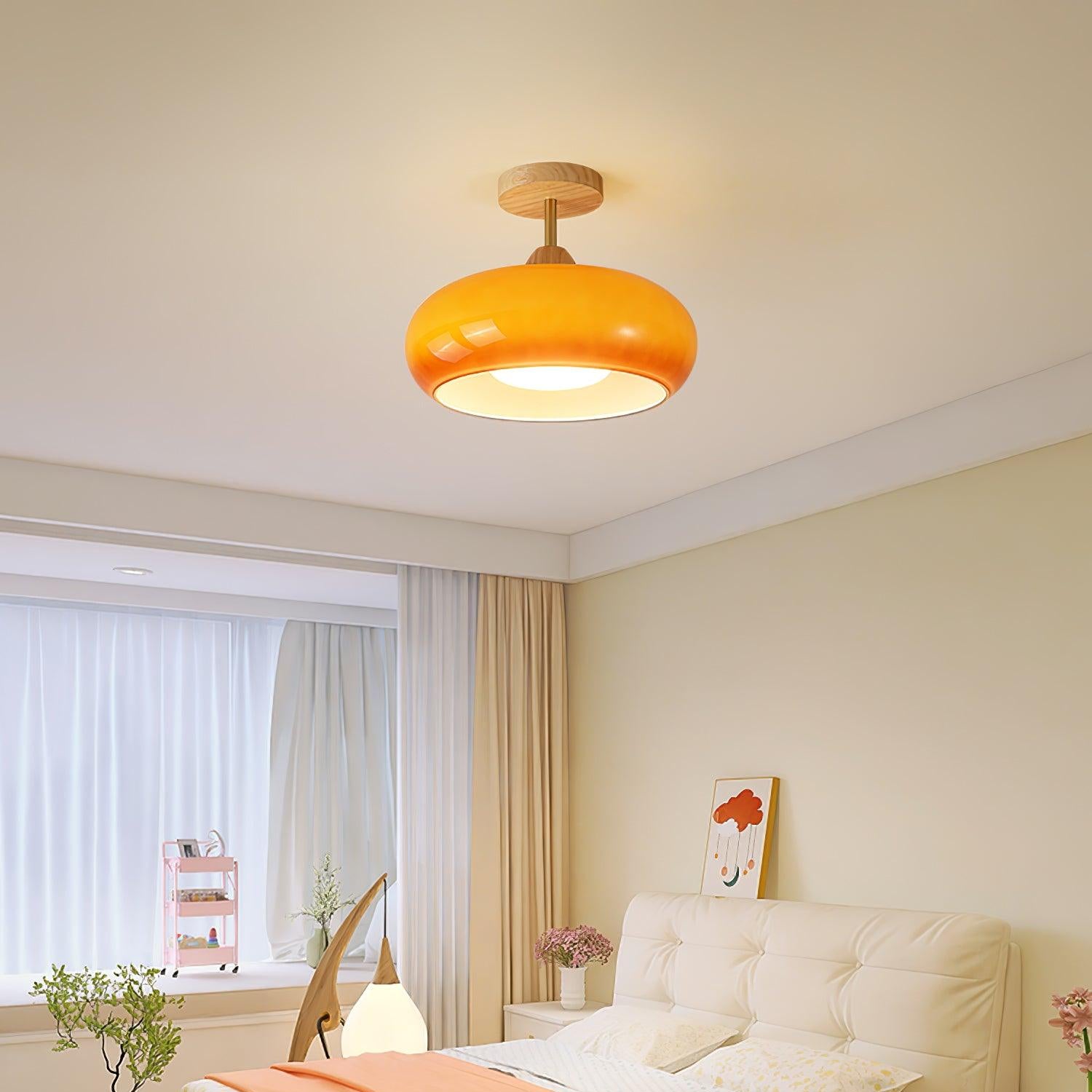 Valentina Flush Mount Ceiling Light Glass Wood &Orange&White