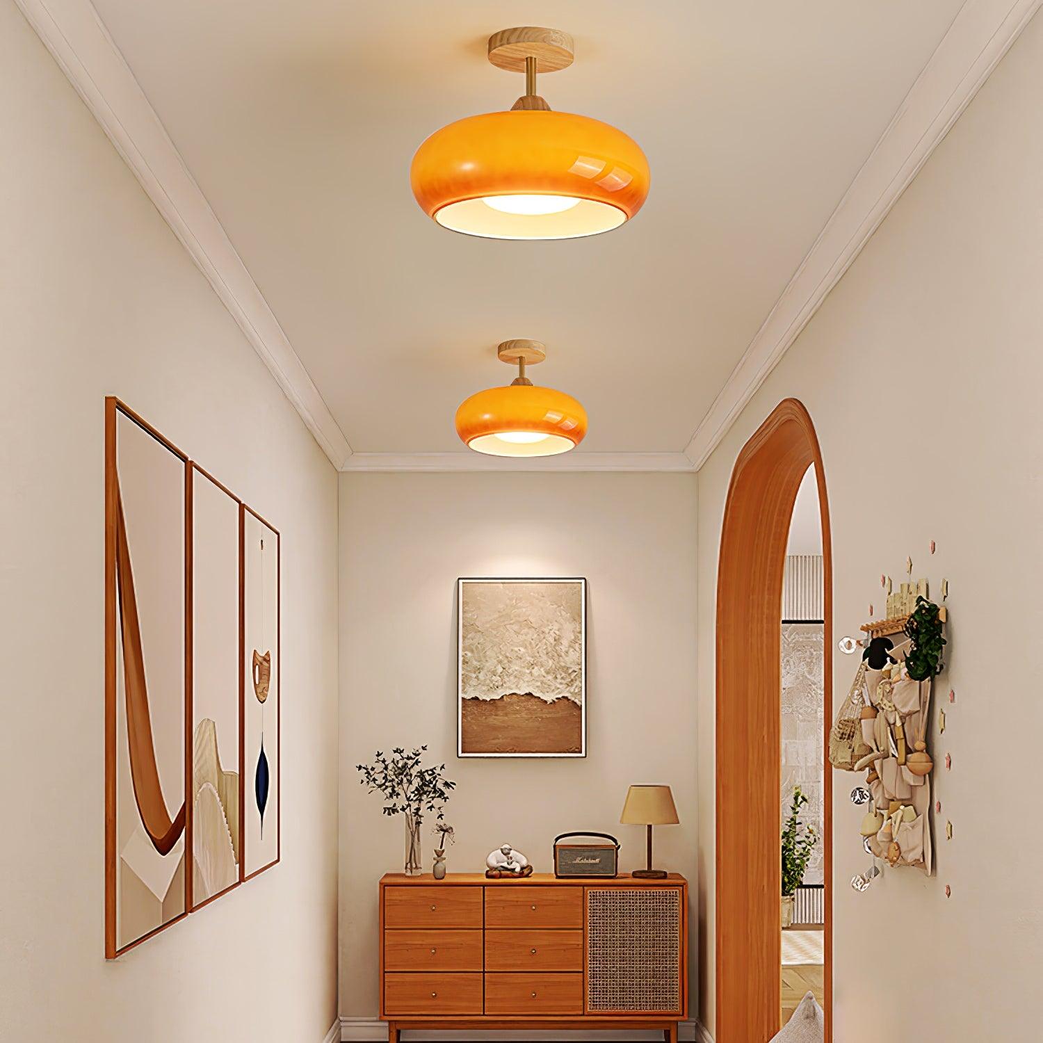 Valentina Flush Mount Ceiling Light Glass Wood &Orange&White