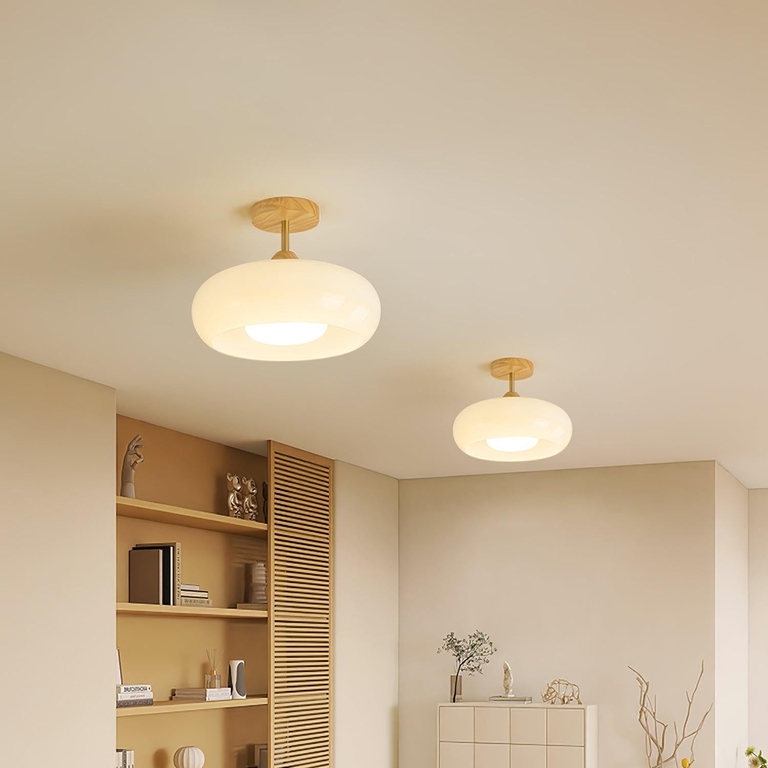 Valentina Flush Mount Ceiling Light Glass Wood &Orange&White