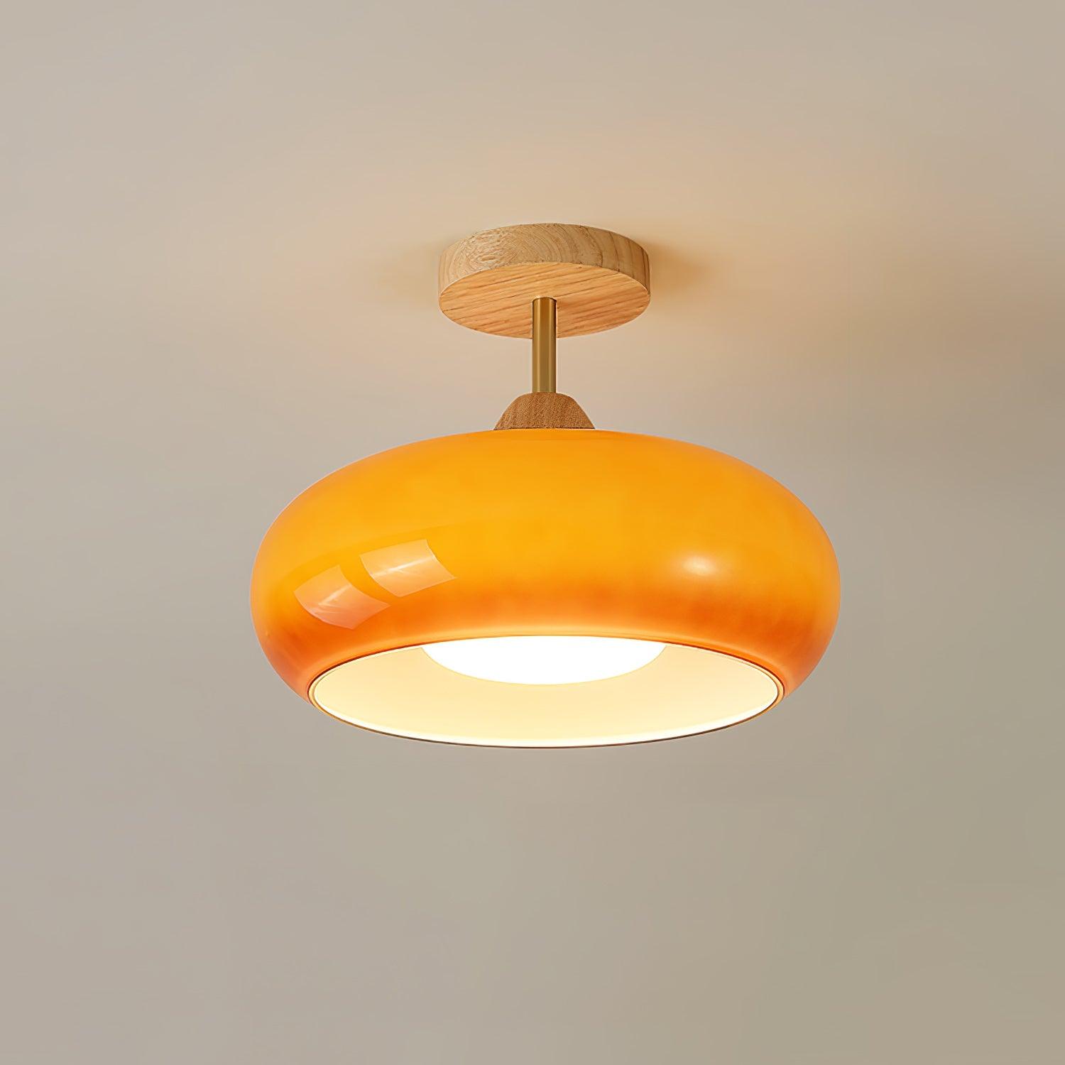 Valentina Flush Mount Ceiling Light Glass Wood &Orange&White