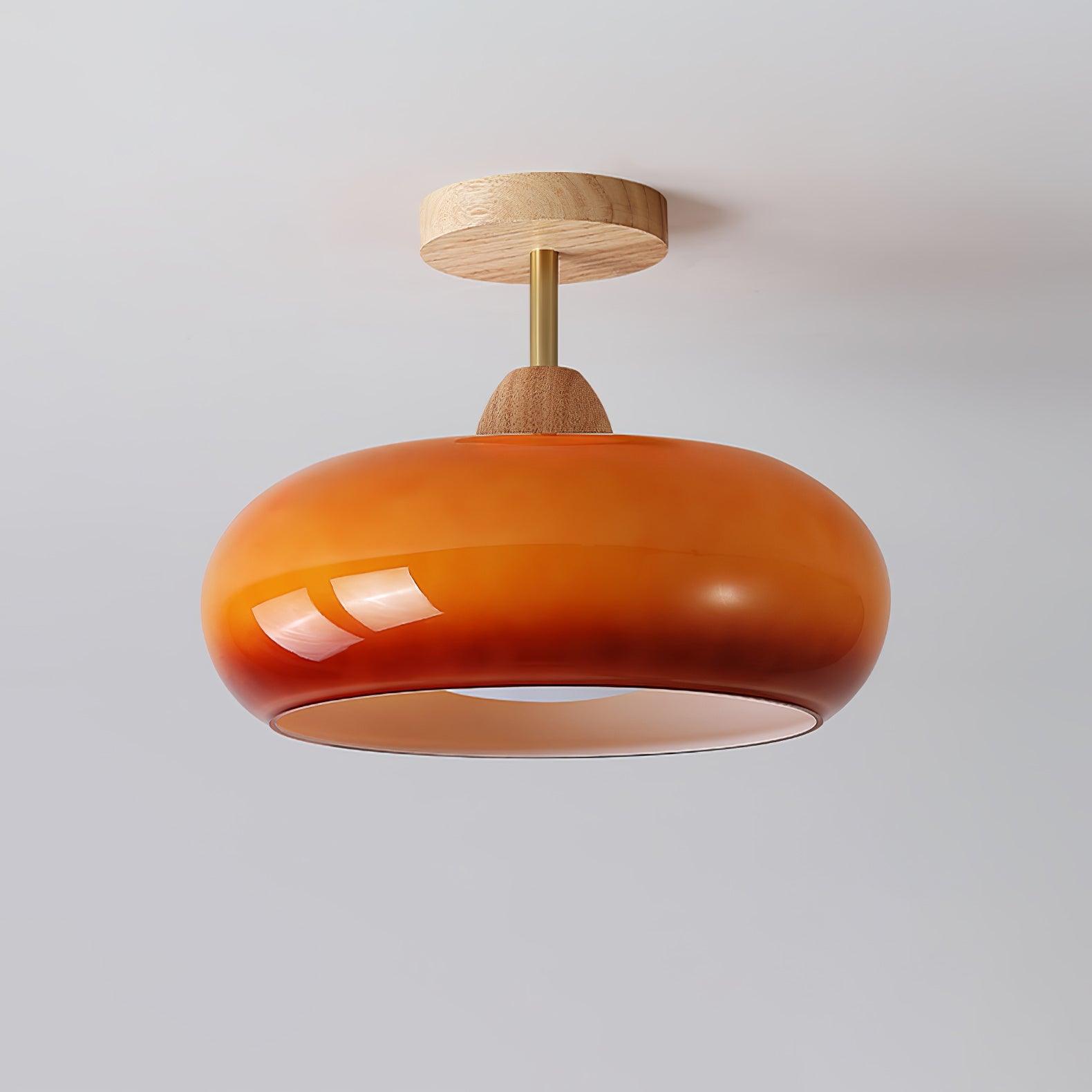 Valentina Flush Mount Ceiling Light Glass Wood &Orange&White