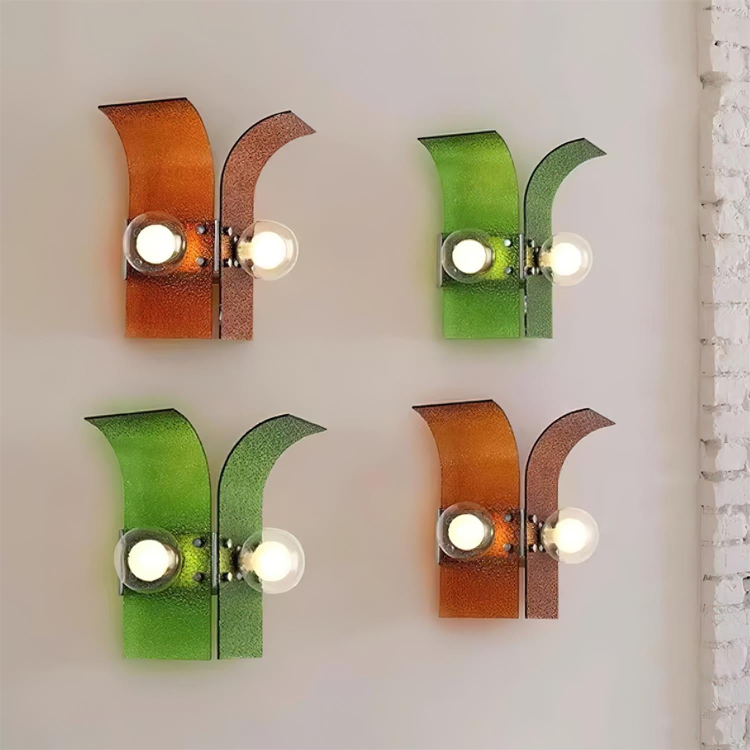 Wall Light Textured Glass Panels Dual Globes Art Deco - Letslighting