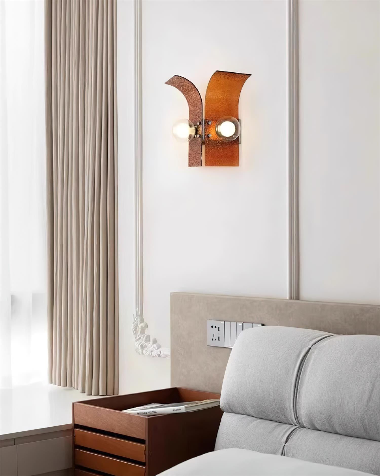 Wall Light Textured Glass Panels Dual Globes Art Deco - Letslighting