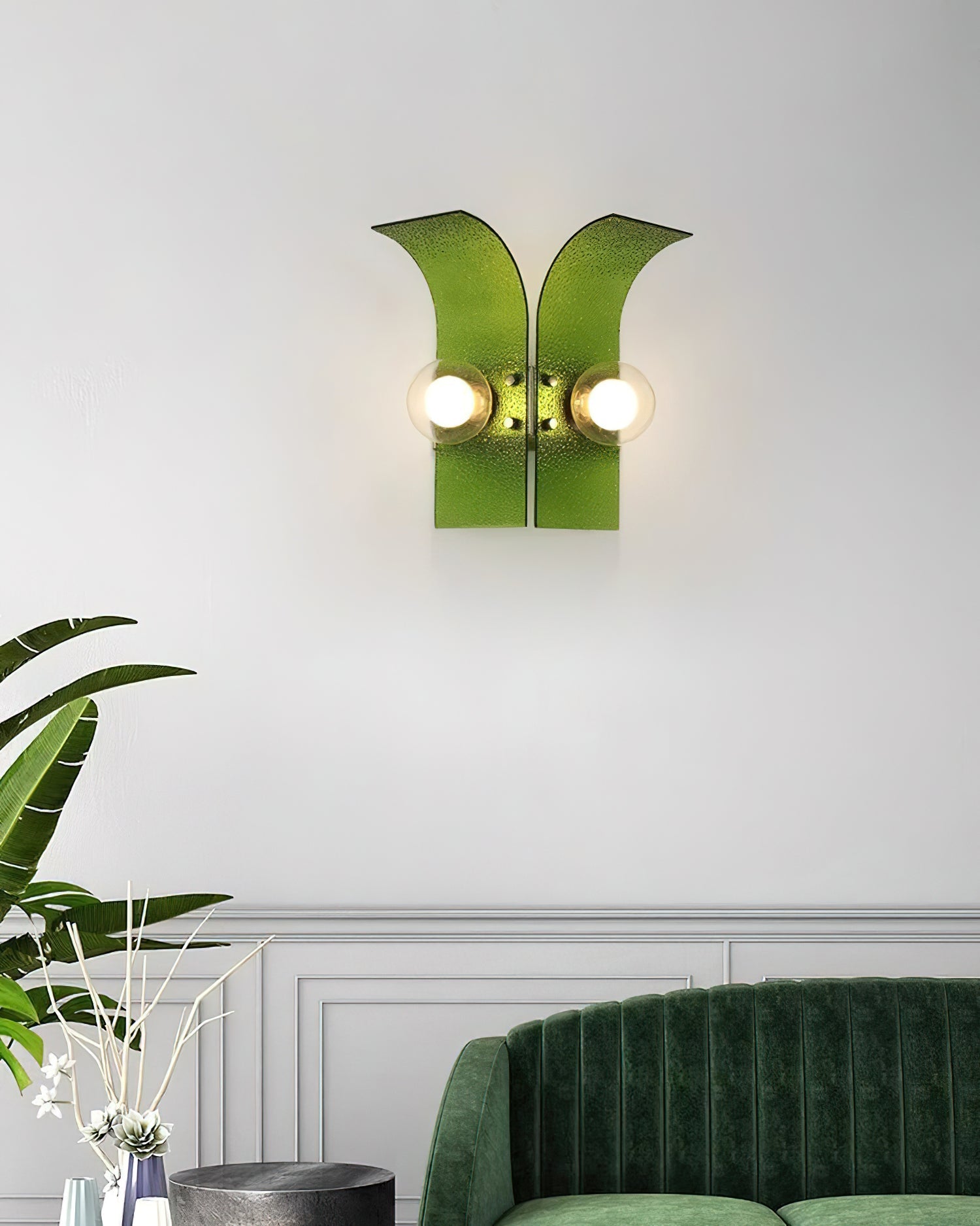 Wall Light Textured Glass Panels Dual Globes Art Deco - Letslighting