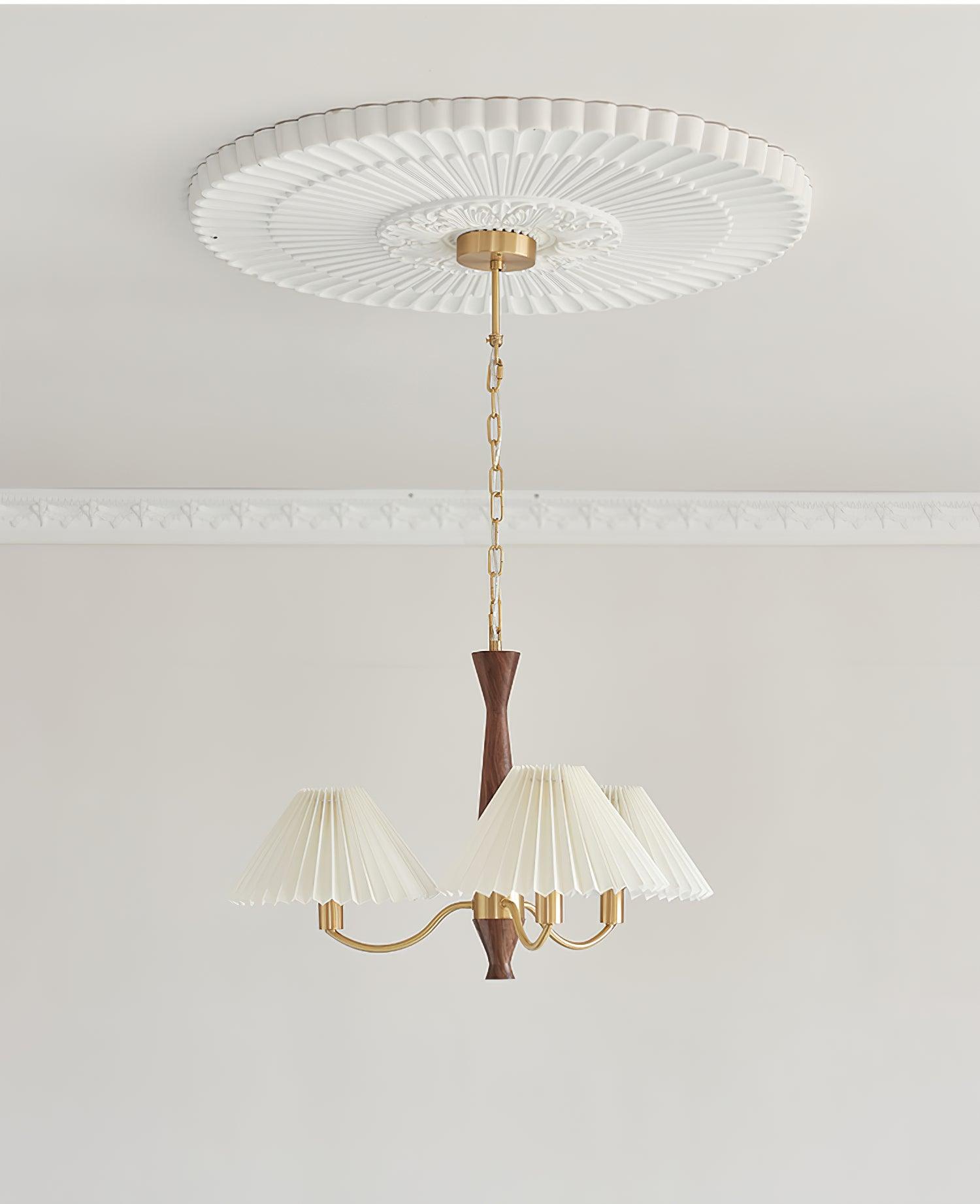 Lustra Chandelier Pleated with White Lampshades Mid-Century - Letslighting