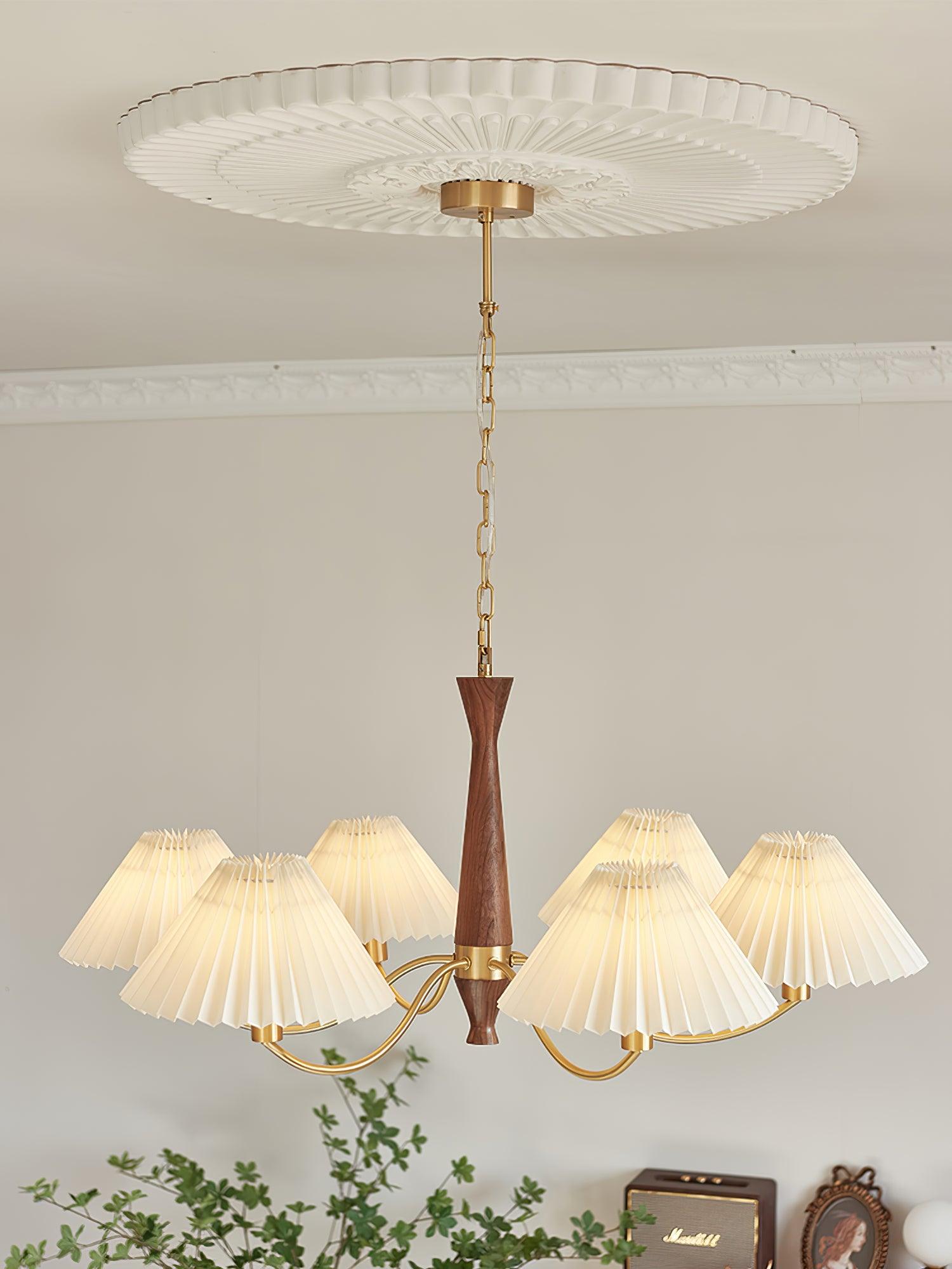 Lustra Chandelier Pleated with White Lampshades Mid-Century - Letslighting