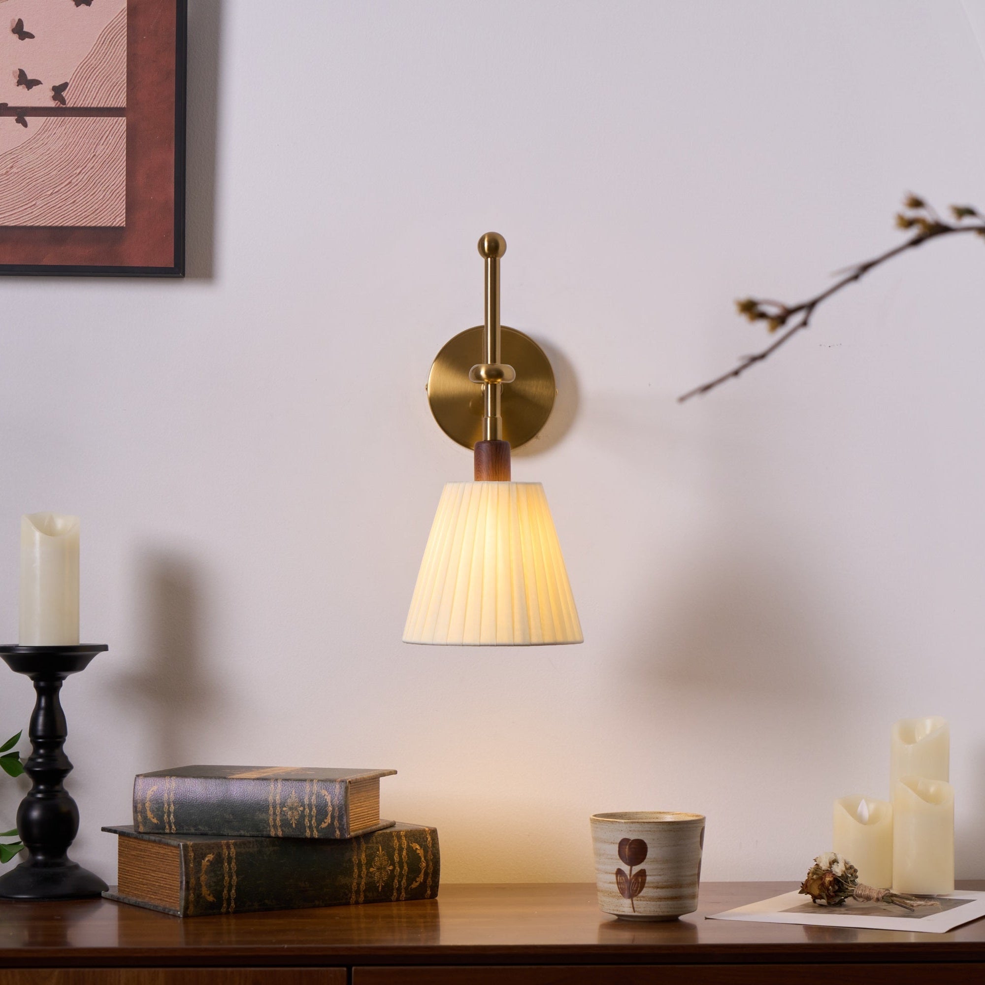 Lustra Wall Lamp Pleated Fabric Brass - Letslighting