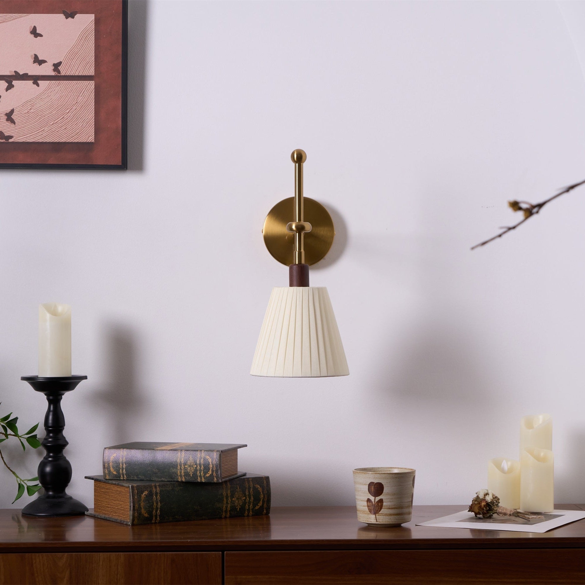 Lustra Wall Lamp Pleated Fabric Brass - Letslighting