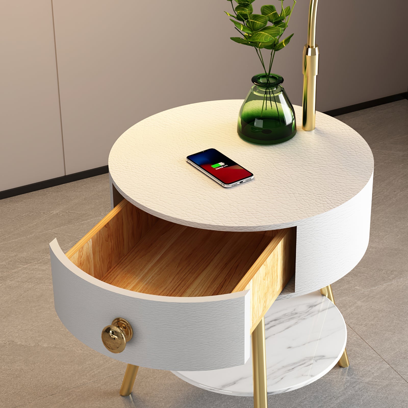 Lunen Wood Marble Floor Light - Letslighting