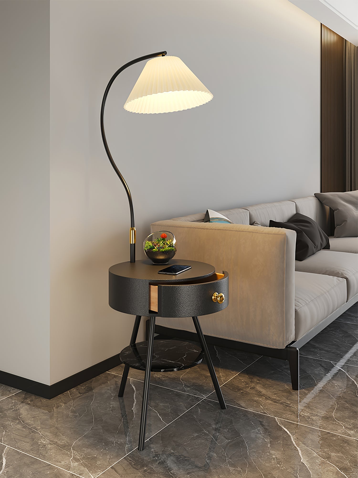 Lunen Wood Marble Floor Light - Letslighting