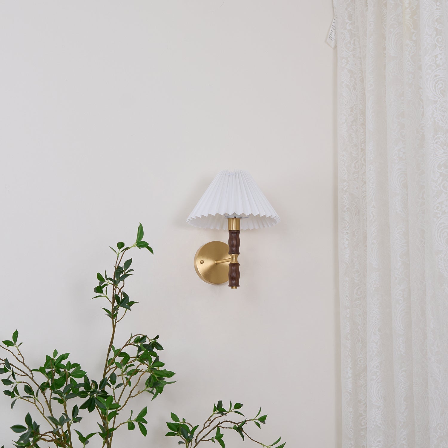 Ernest Vintage Industrial Pleated Walnut Fabric Wall Light - Letslighting