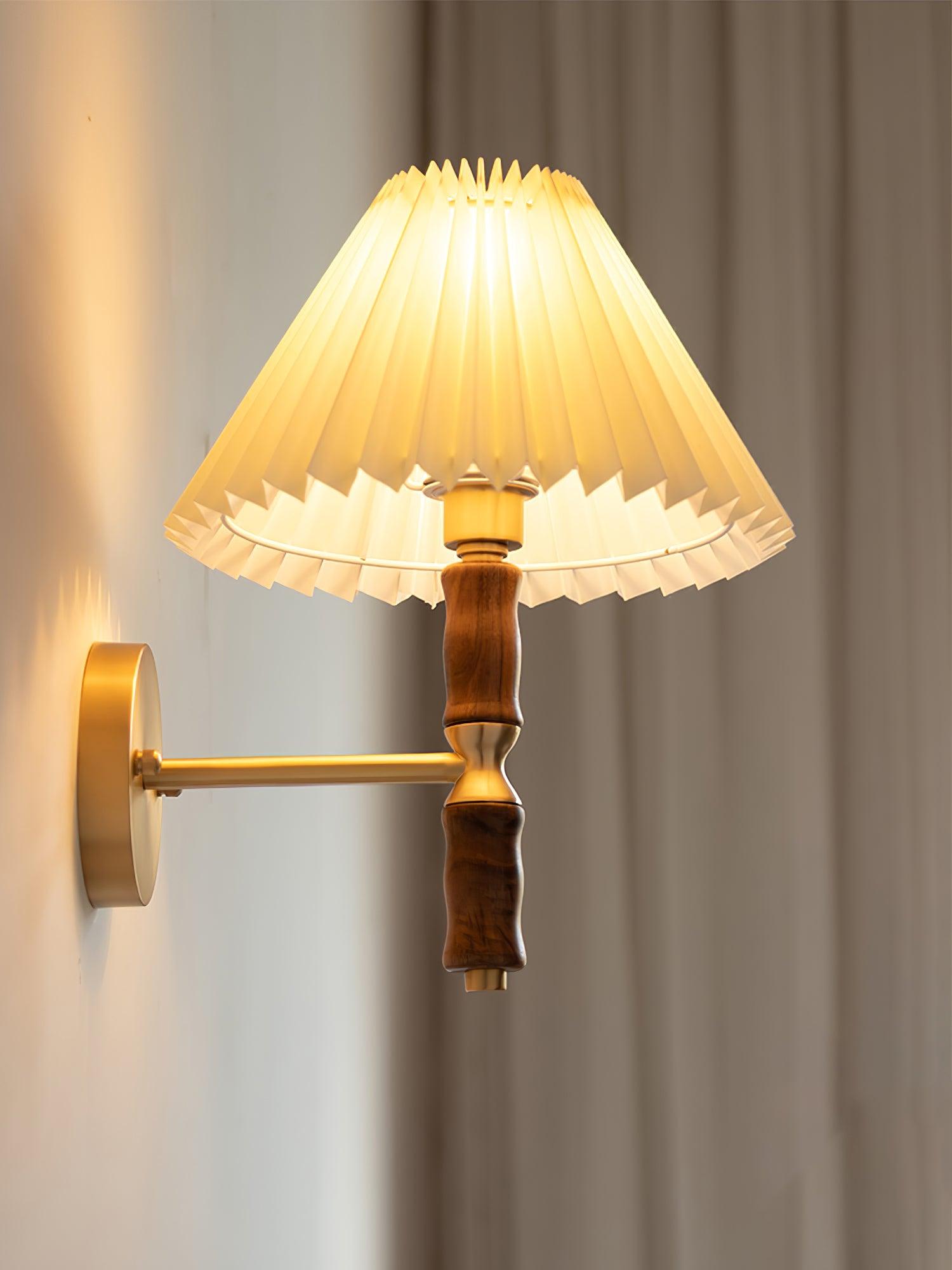 Ernest Vintage Industrial Pleated Walnut Fabric Wall Light - Letslighting