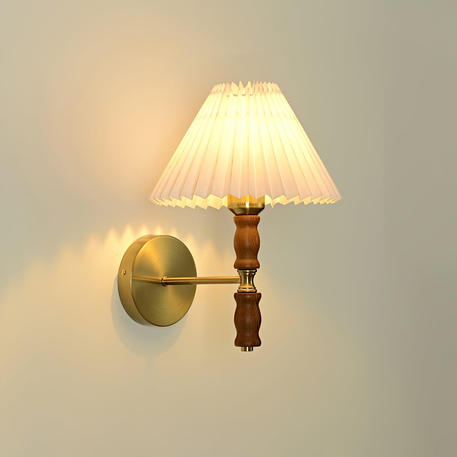 Ernest Vintage Industrial Pleated Walnut Fabric Wall Light - Letslighting