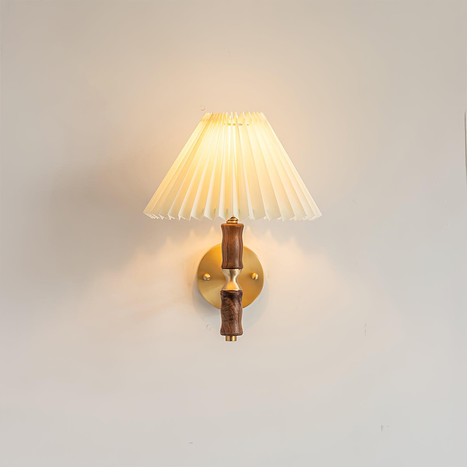 Ernest Vintage Industrial Pleated Walnut Fabric Wall Light - Letslighting
