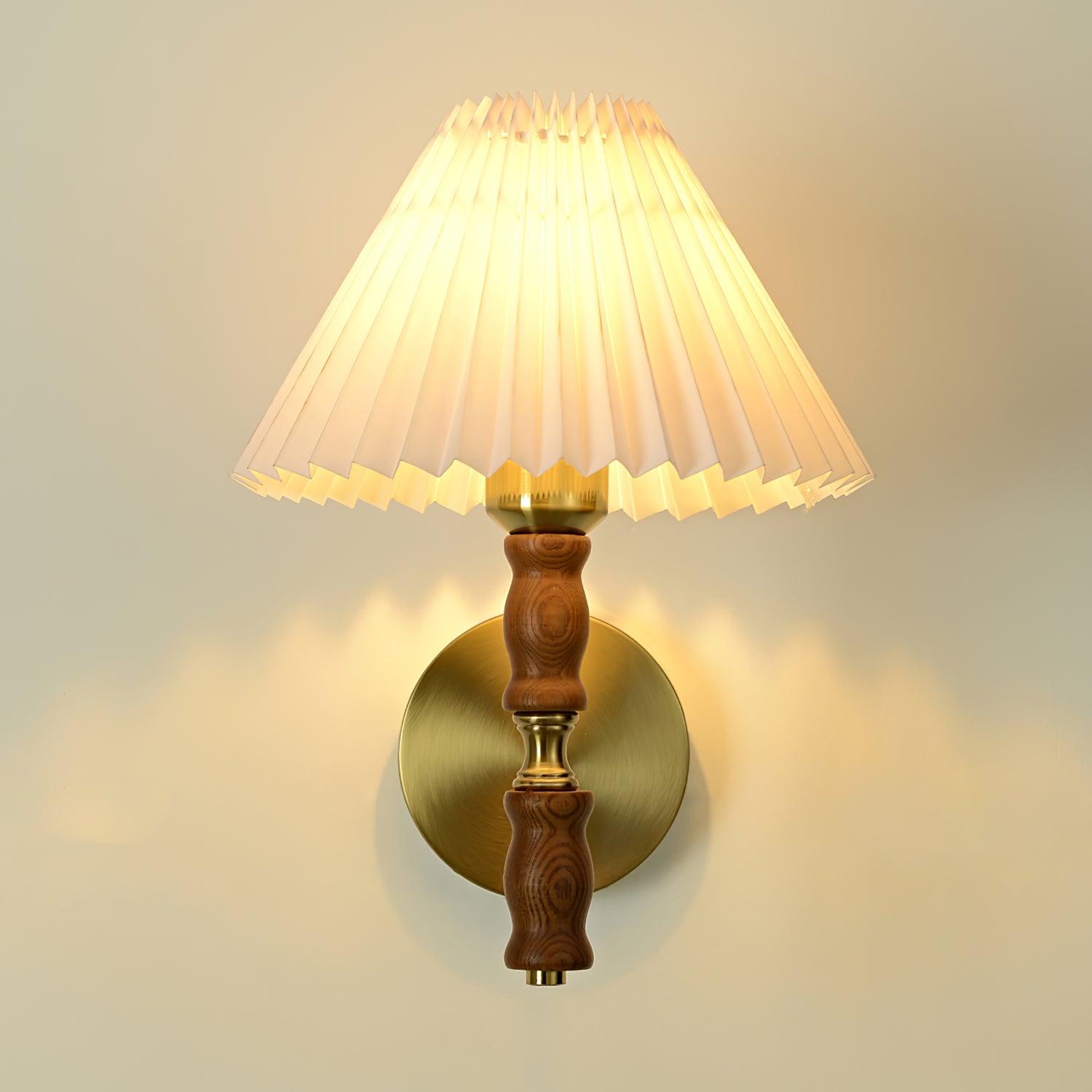 Ernest Vintage Industrial Pleated Walnut Fabric Wall Light - Letslighting