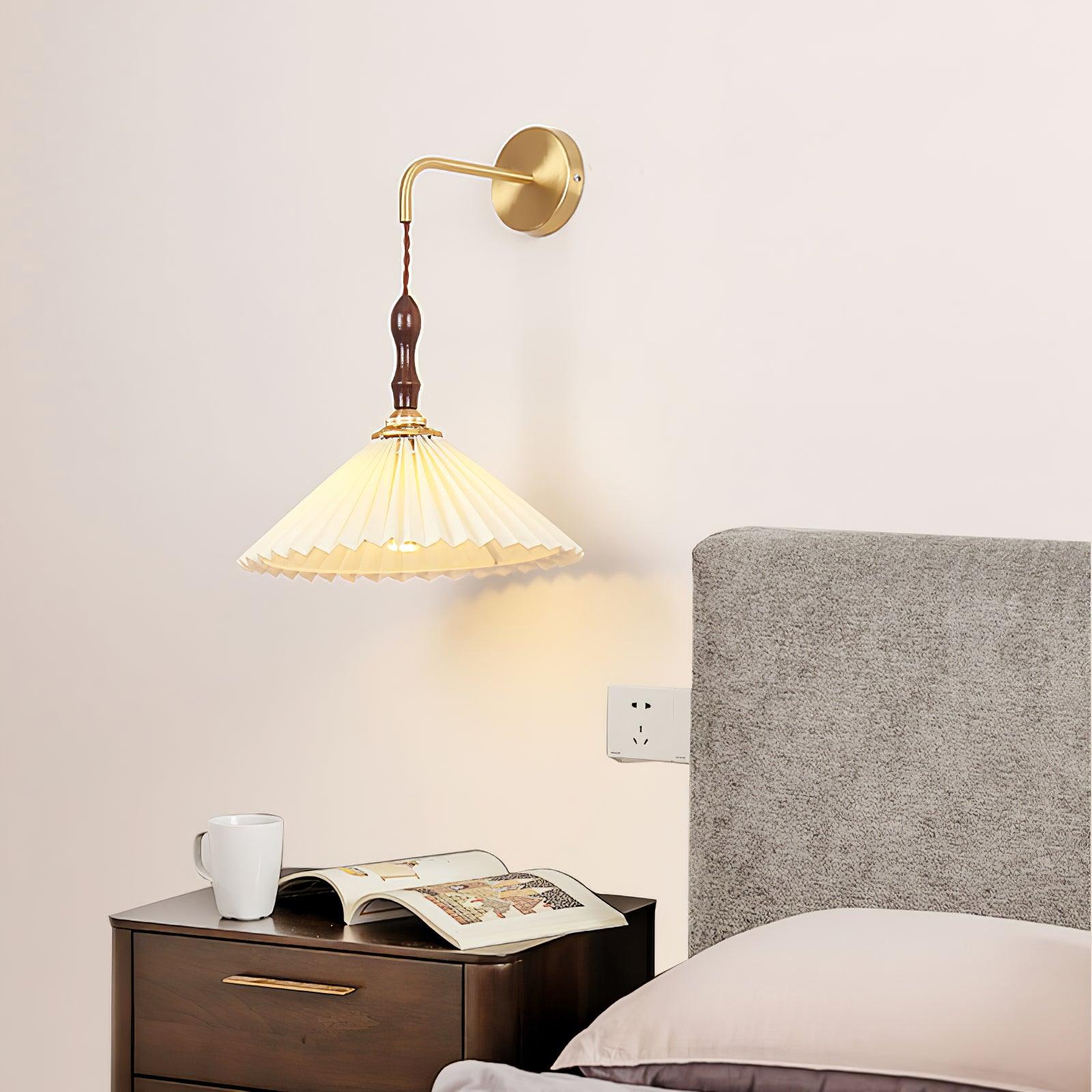 Eurlaeel Premium Elegance Pleated Walnut Wooden Wall Lamp - Letslighting