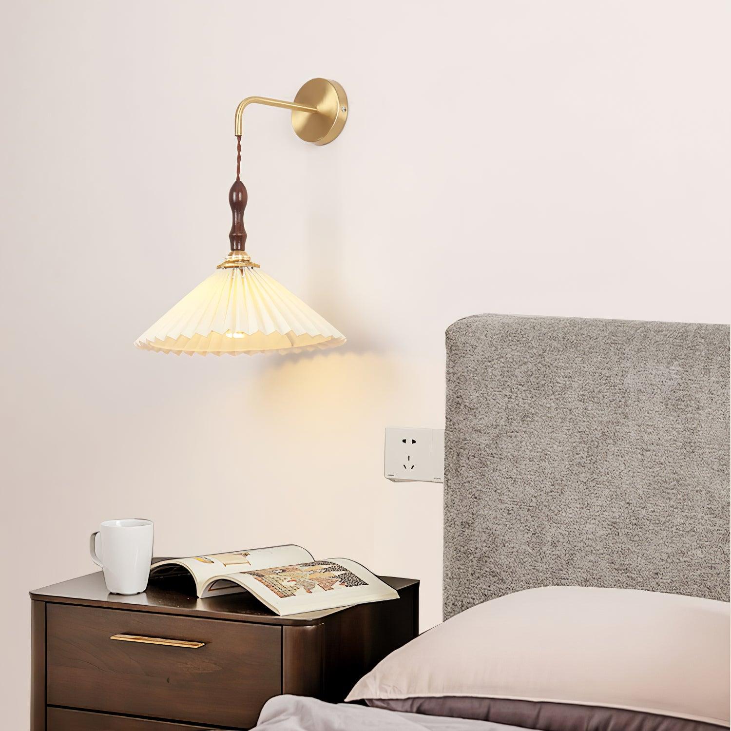 Eurlaeel Premium Elegance Pleated Walnut Wooden Wall Lamp - Letslighting