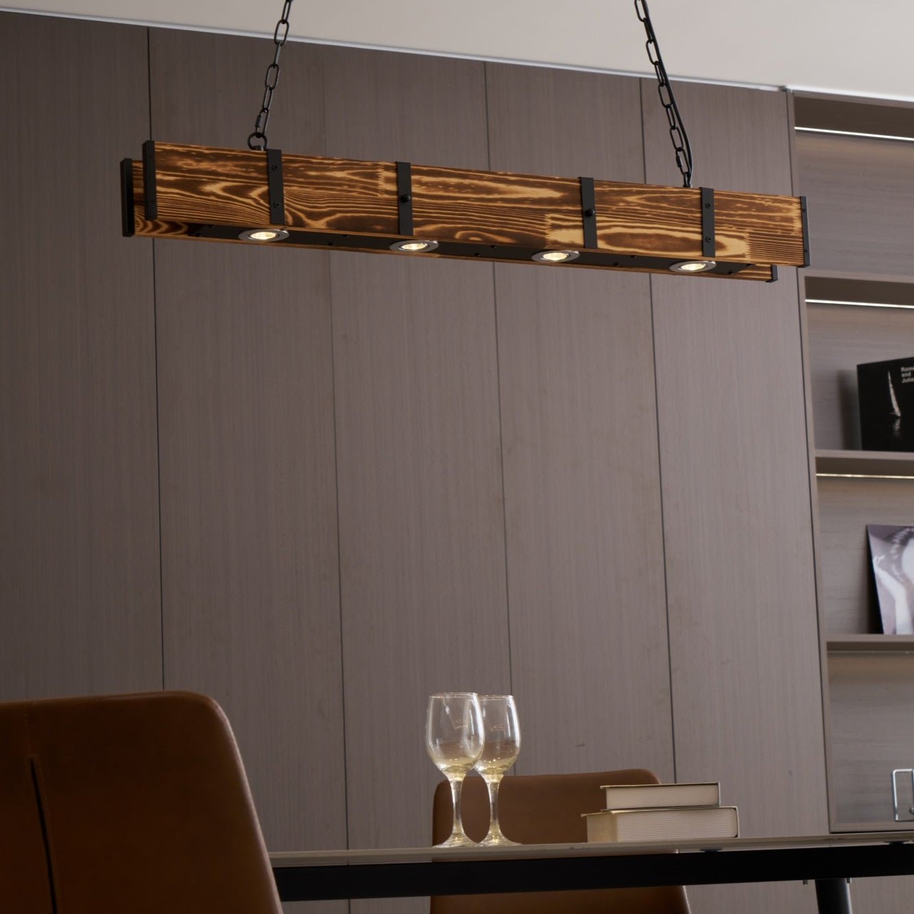 Lustra Chandelier Pleva Linear Natural Wood - Letslighting