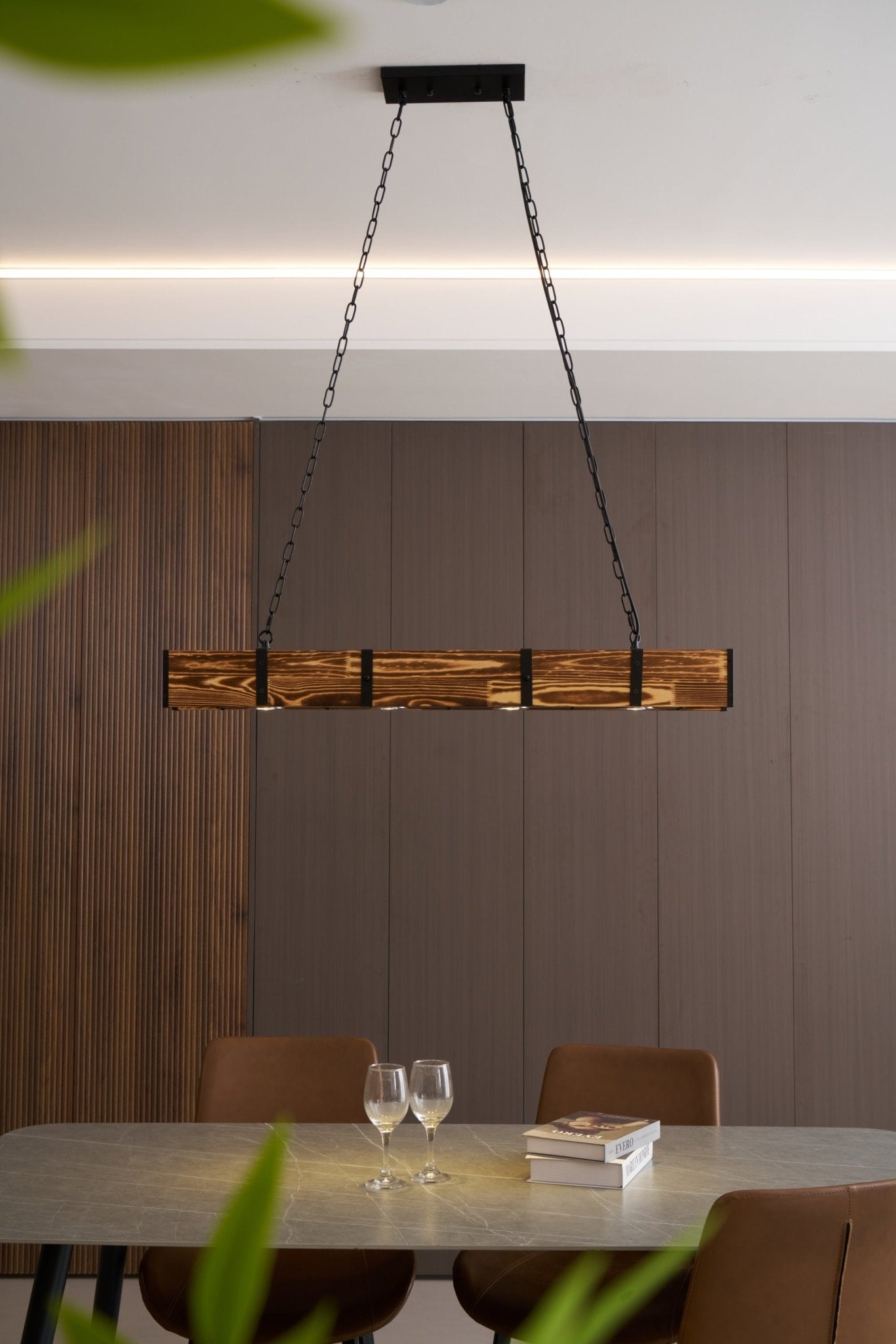 Lustra Chandelier Pleva Linear Natural Wood - Letslighting
