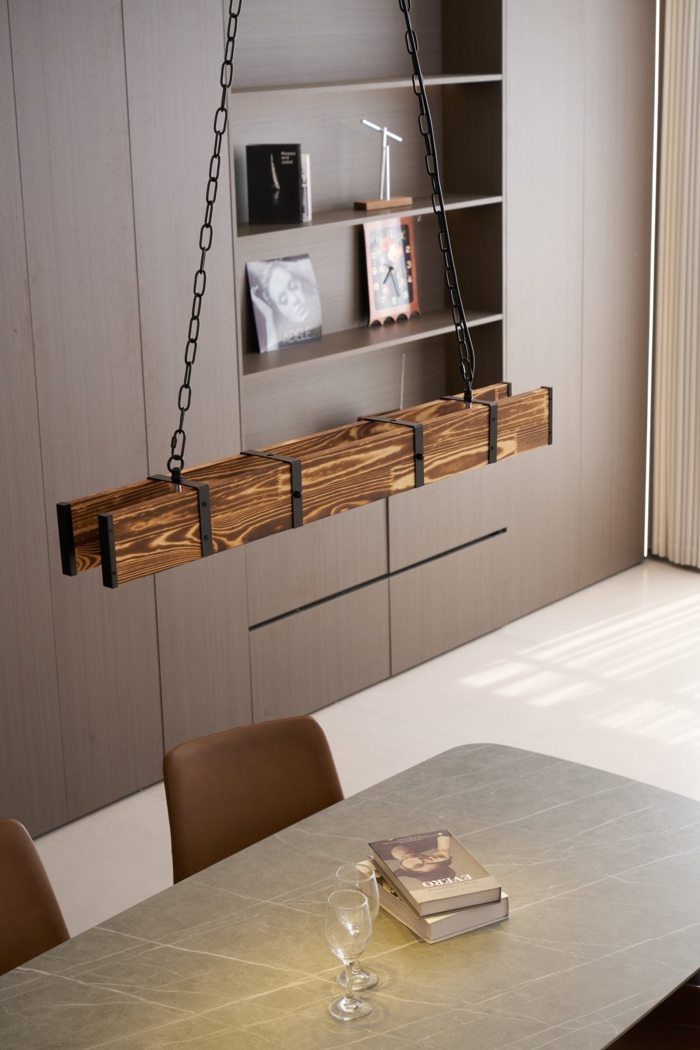 Lustra Chandelier Pleva Linear Natural Wood - Letslighting