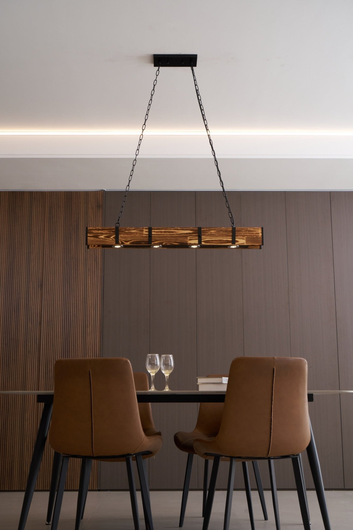 Lustra Chandelier Pleva Linear Natural Wood - Letslighting