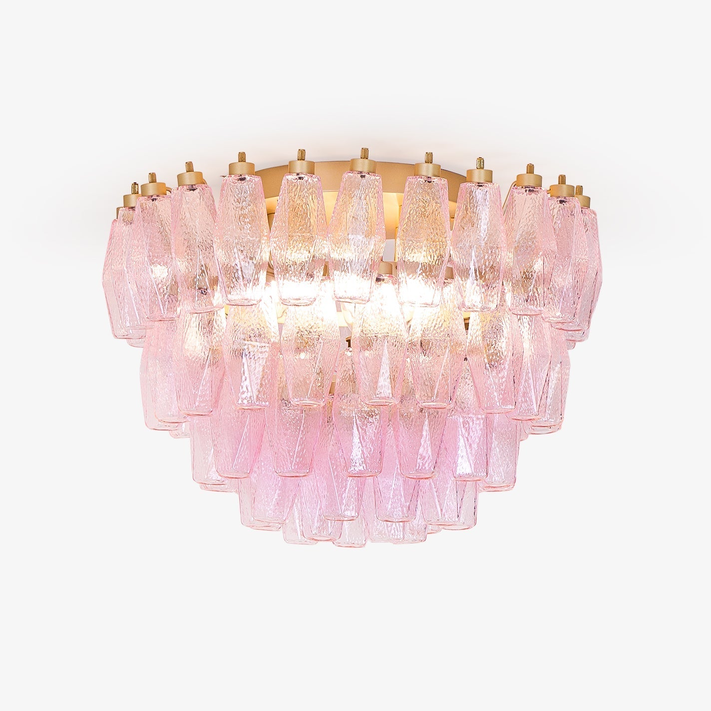 Aurora Ceiling Lamp Poliedri Pink Murano Glass Layered Flush Mount