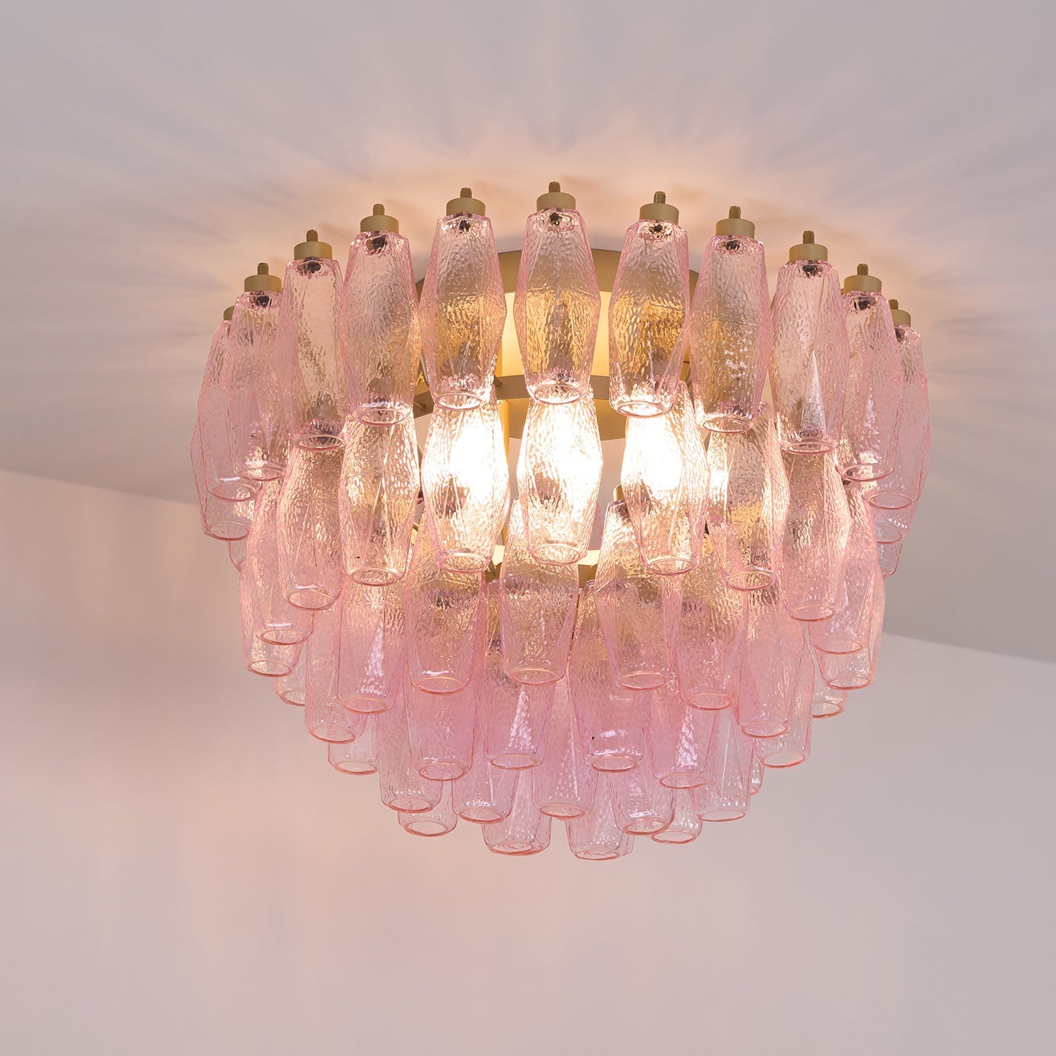 Aurora Ceiling Lamp Poliedri Pink Murano Glass Layered Flush Mount