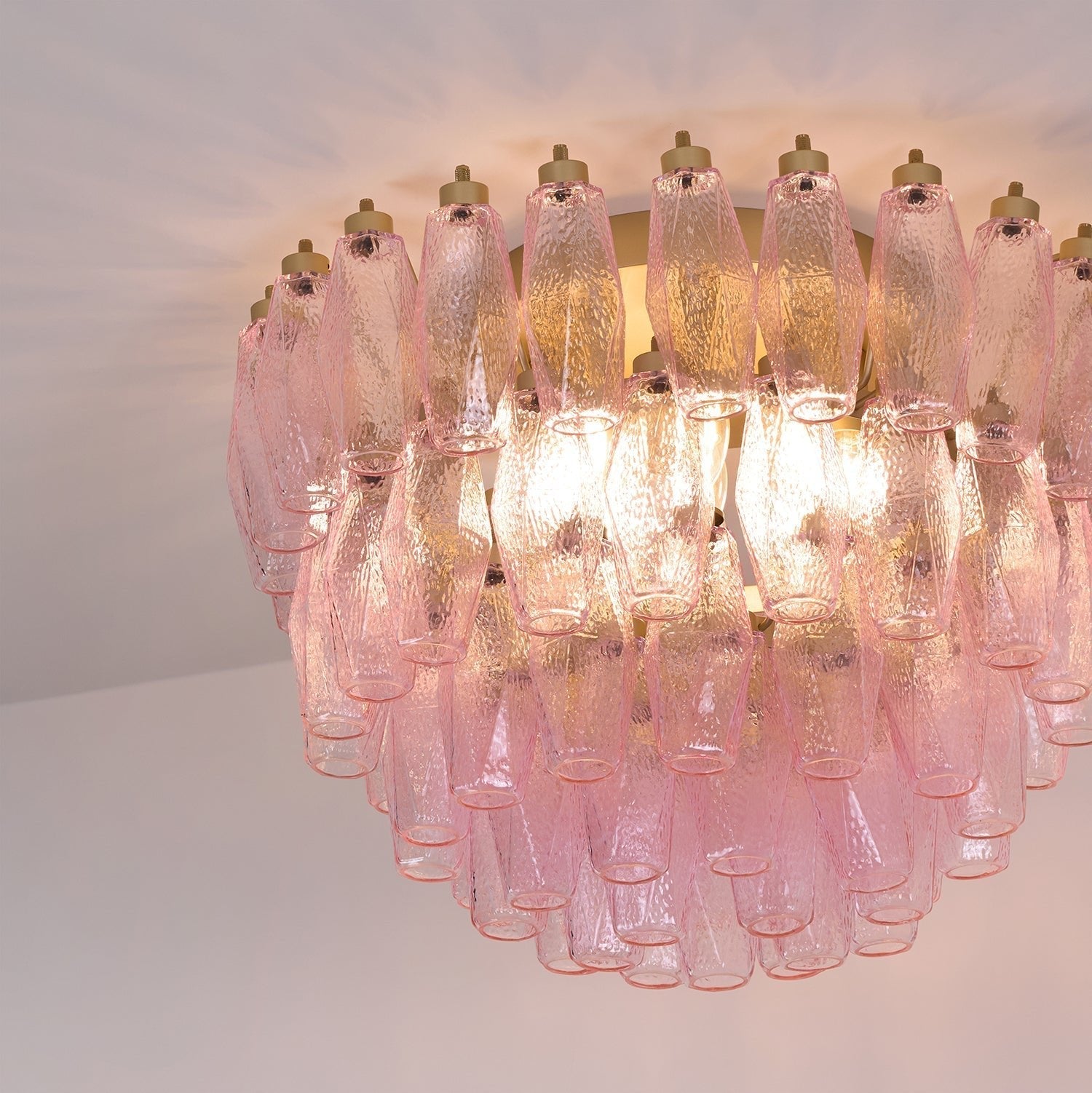Aurora Ceiling Lamp Poliedri Pink Murano Glass Layered Flush Mount