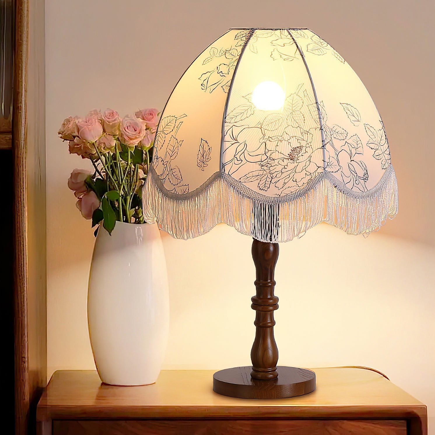 Orlyn Wood Fabric Elegant Table Lamp - Letslighting